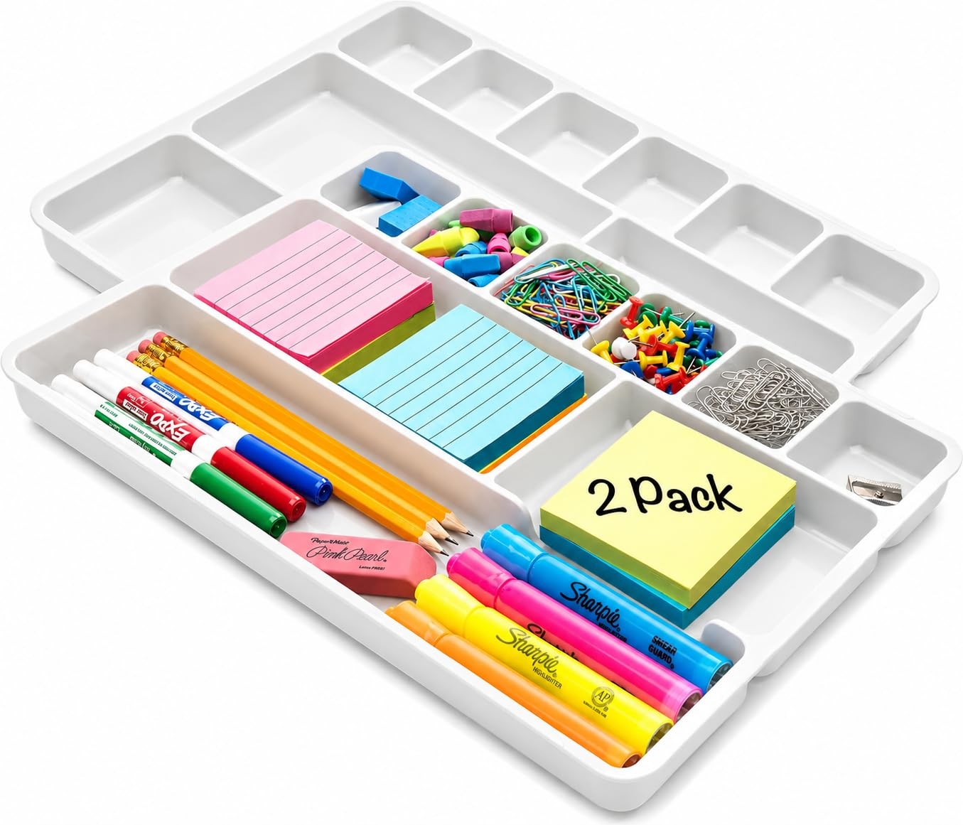 Desk Drawer Organizer Tray, White, 2 Pack