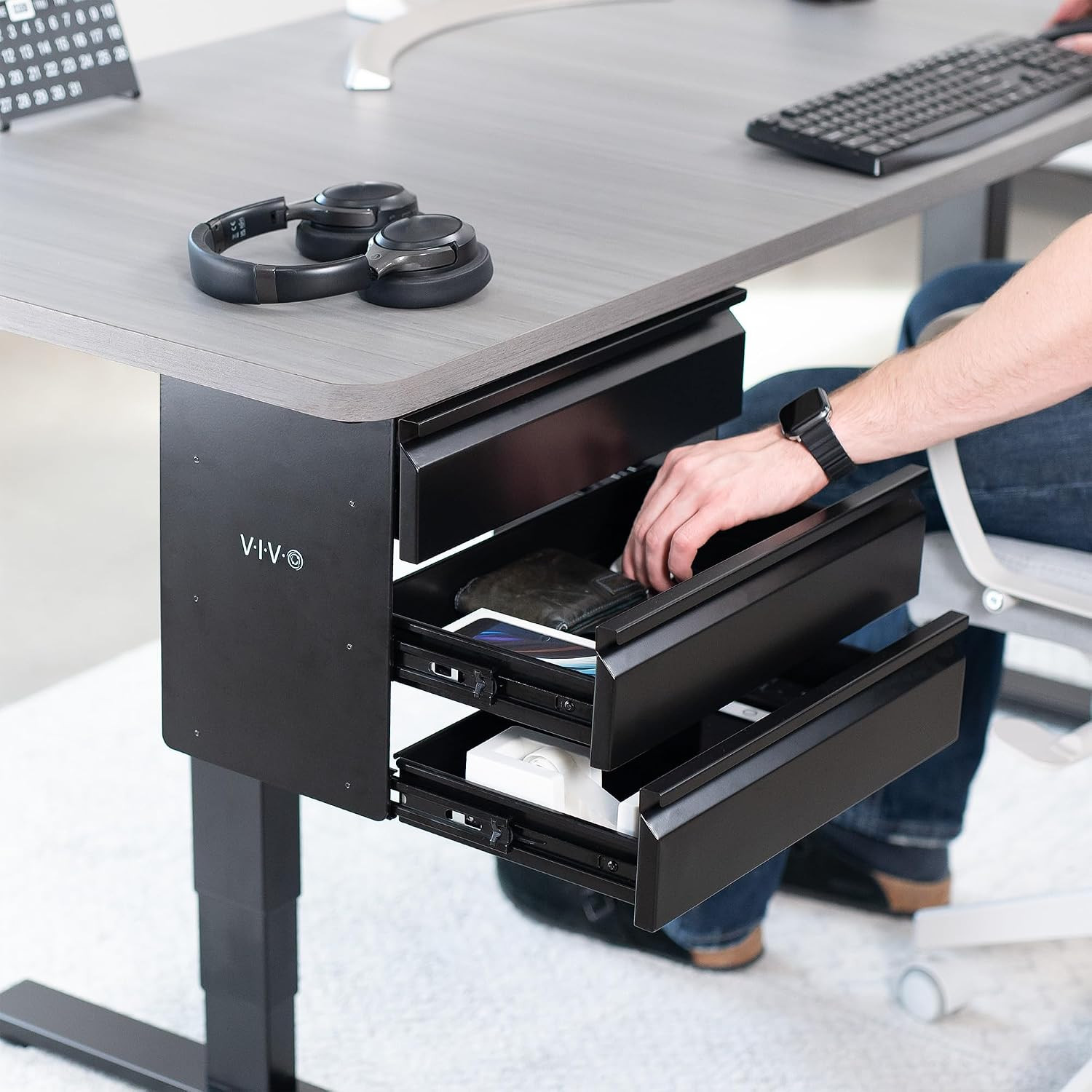 VIVO 16″ Slide Out Dual Tier Under Desk Storage Drawer Organizer – Black