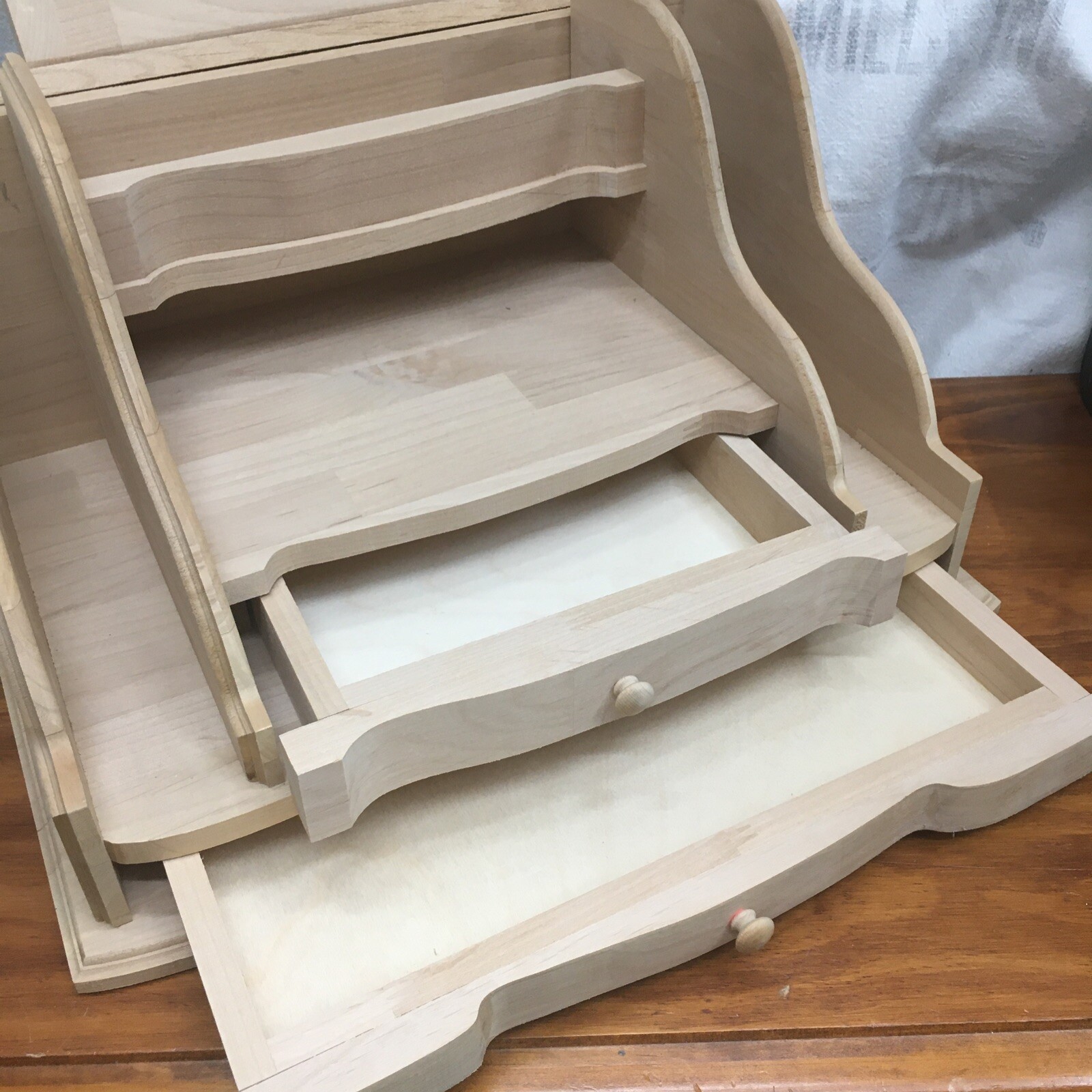 Large 4-Tier WOOD Desktop Organizer CABINET with 2 Drawers NOS Made In USA w3