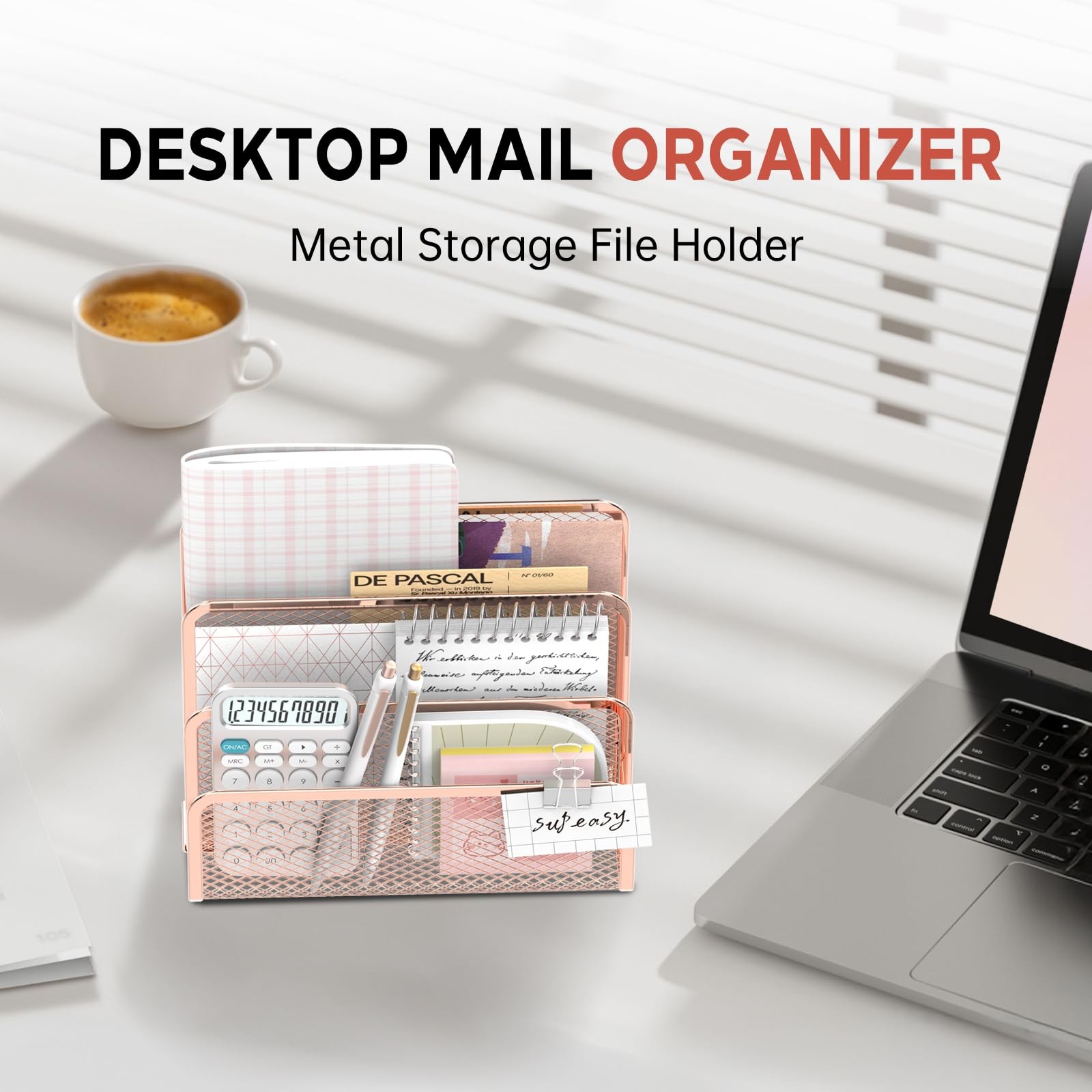 Mail Organizer for Desk, Mesh Metal Mail Holder Countertop with 3-Slot, Lette…