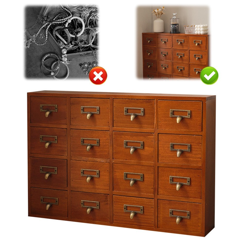 Vintage 16 Drawers Tabletop Library Card Catalog Cabinet Apothecary Storage Box