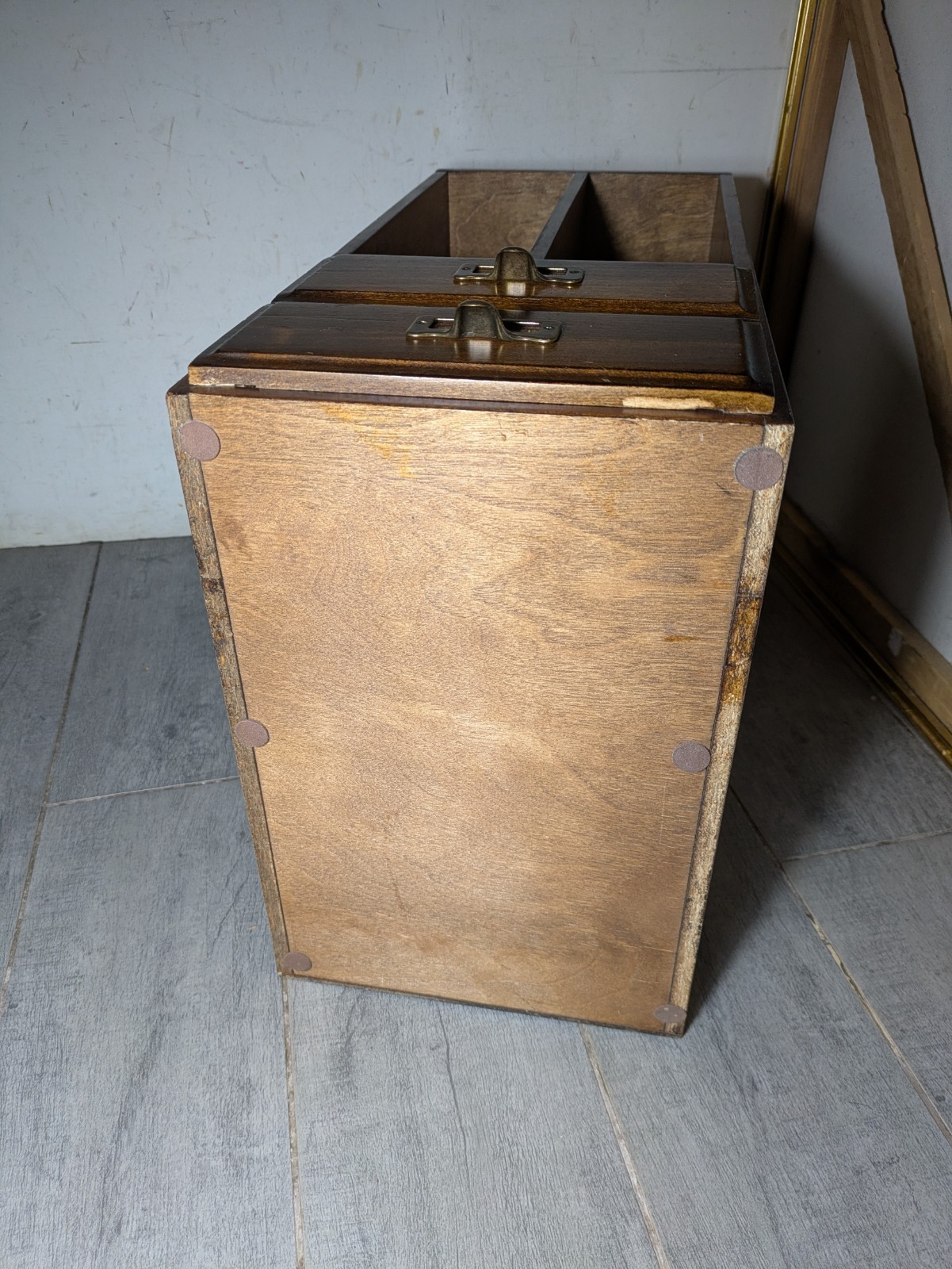 Vintage Wood Desktop Library Organizer Index Card Letter File Box Cabinet Drawer