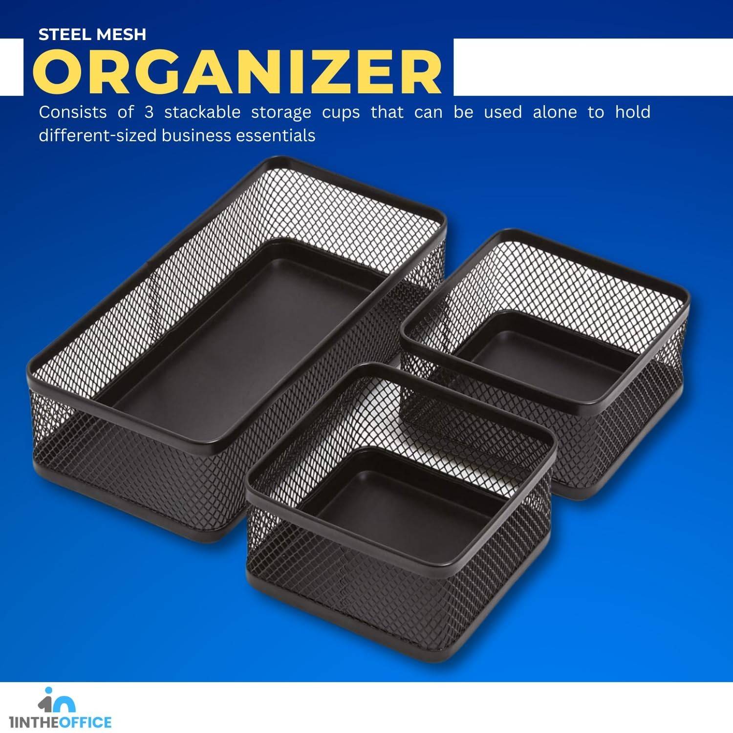 Stackable Mesh Desk Drawer Organizer Tray – 3 Compartment, Matte Black Storage S