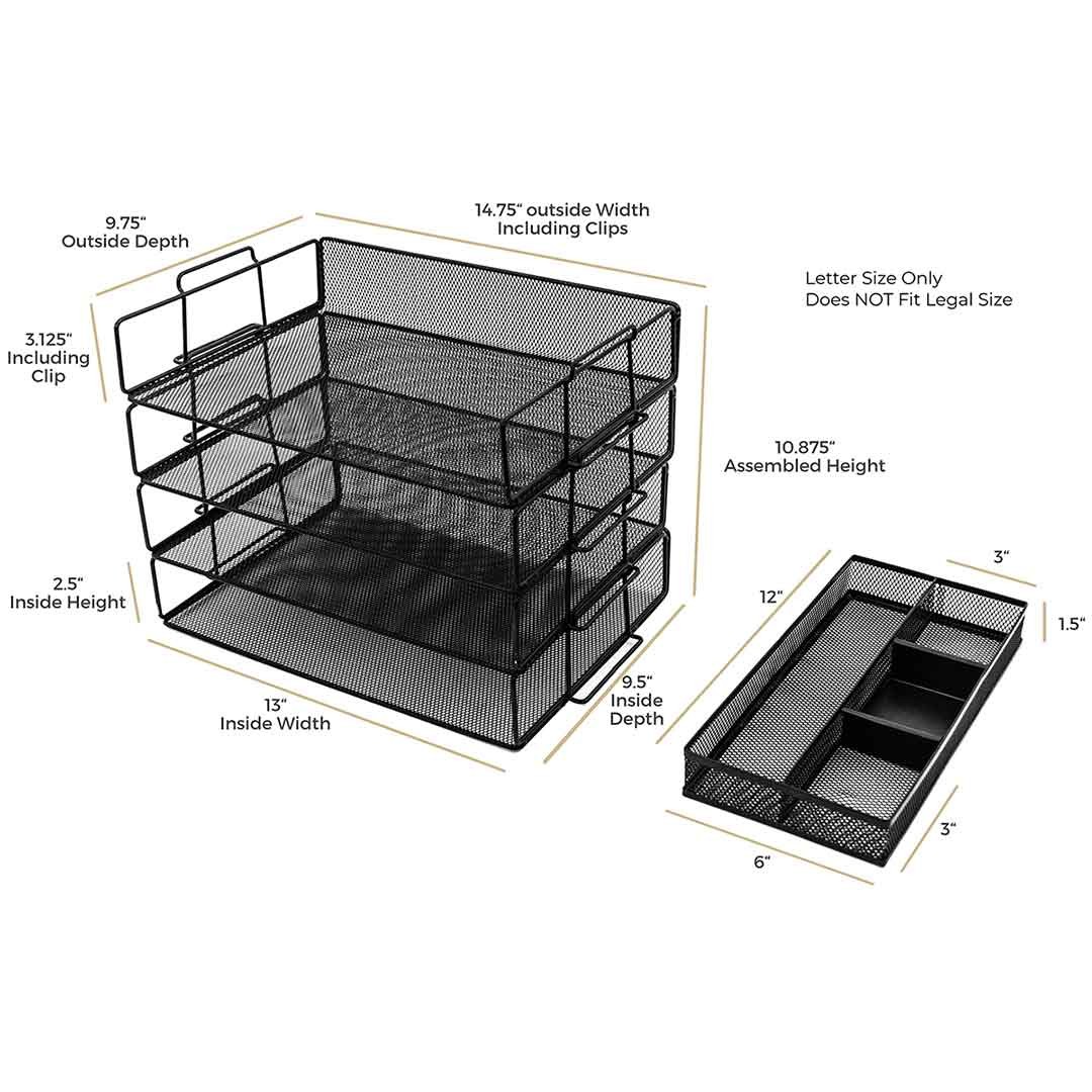 Desk Organizers and Accessories Stackable Paper Tray – 4 Tier Stackable