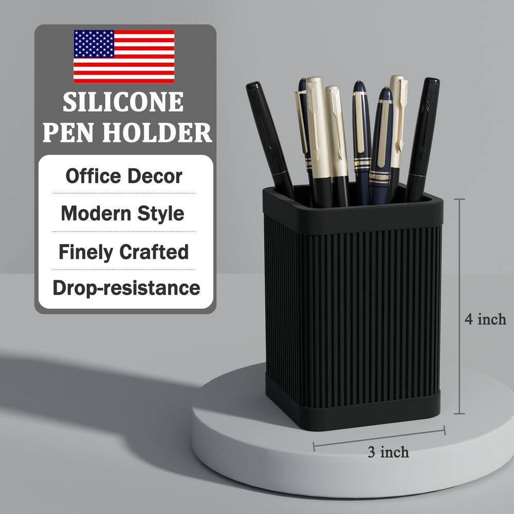 Modern Silicone Pen Holder Black, Stylish Desk Organizer for Office and Home, 5