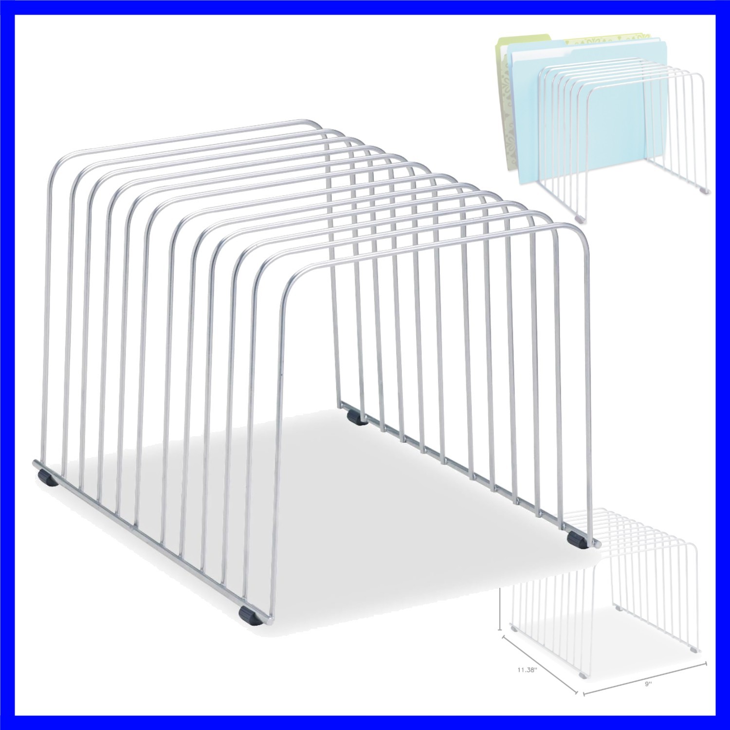Desktop Organizer, 11 Sections, 9″ x 11.375″ x 8″, Wire, Silver 72012 | 72012
