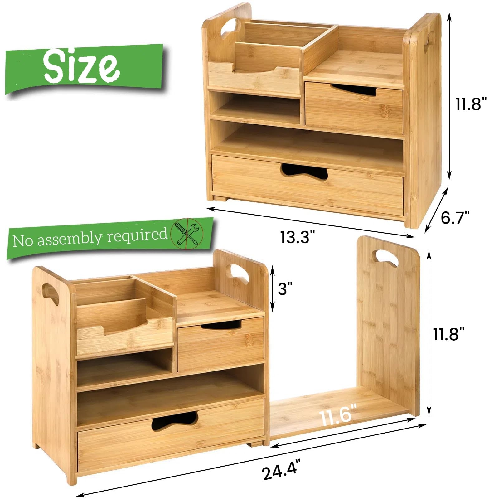 ZOOFOX Bamboo Desk Organizer with Adjustable File Holder, Mail Light Brown