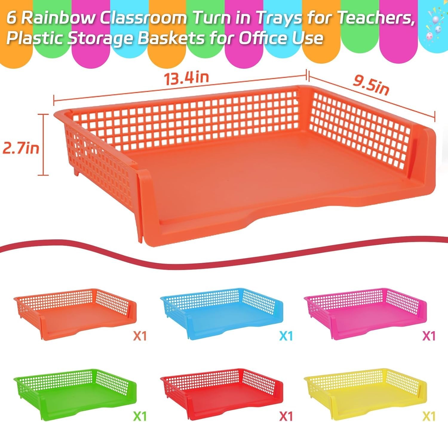 6 PCS Classroom Paper Organizers Baskets Trays For Teachers 13.4×9.5×2.7 In