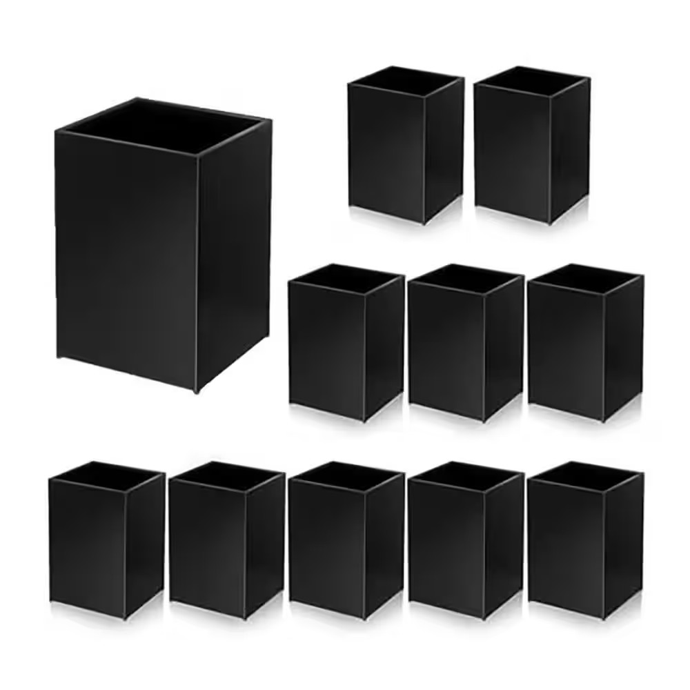 10 Pack Black Acrylic Desk Organizer Set, Pen and Pencil Holder, Makeup Brush Cu