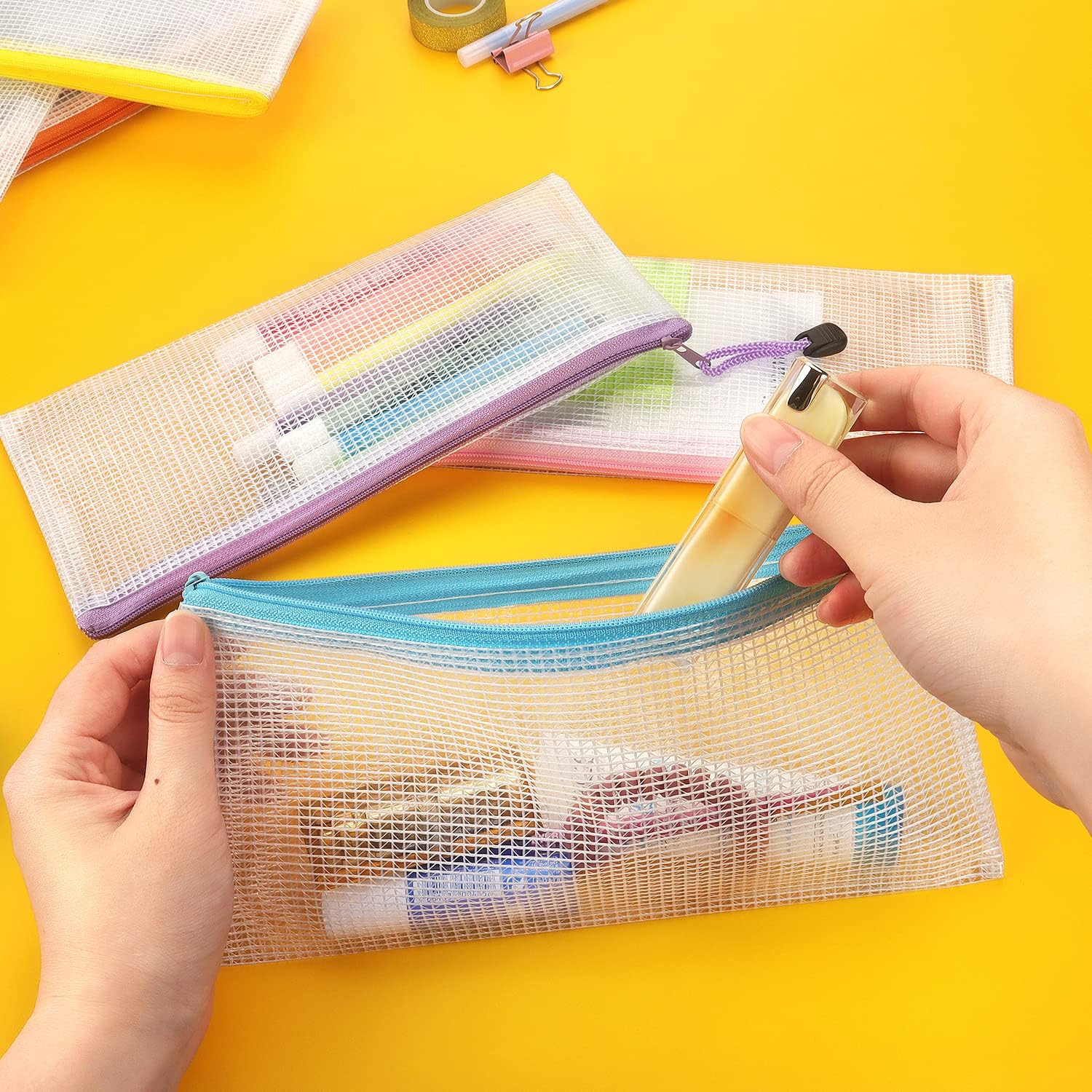 10 Pack Mesh Zipper Pouch Document Waterproof Zip File Bags Plastic Pencil Pouch