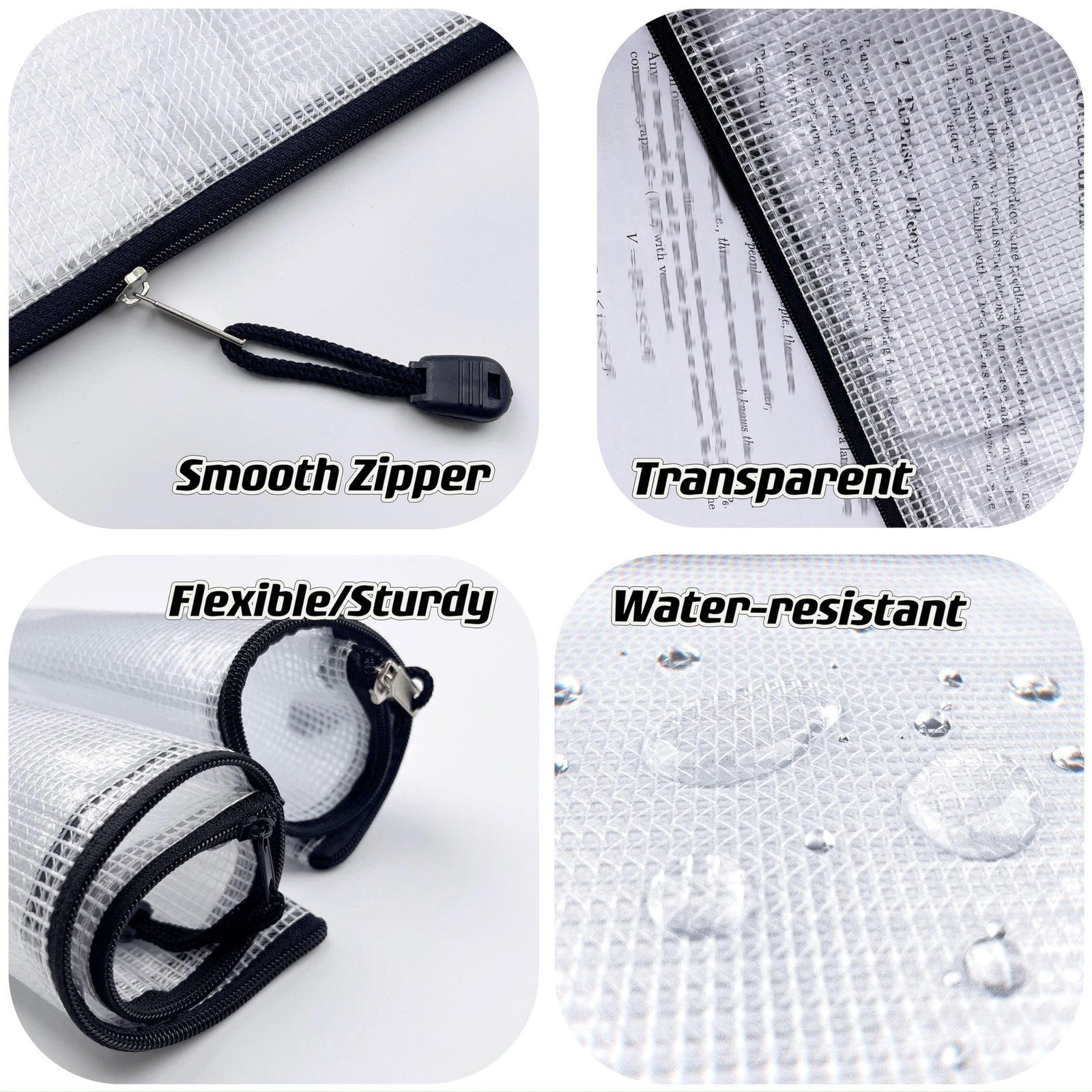 Mesh Zipper Pouch 3×5 Inch Plastic Zip File Folders Storage Bags Black 24 PCS