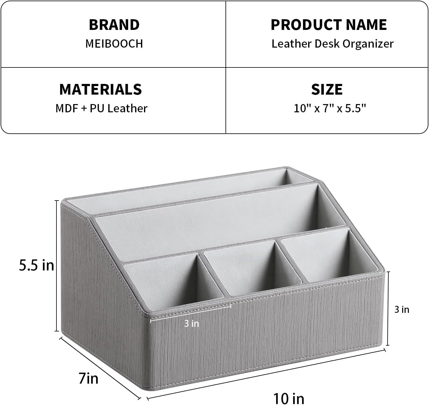 Luxury PU Leather Desk Organizer & Remote Holder – Grey Caddy for Home & Office