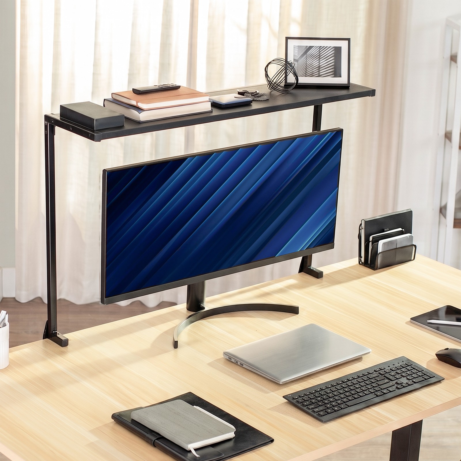 VIVO 38″ Black Clamp-on Overhead Desk Shelf Mount, Raised Desktop Organizer