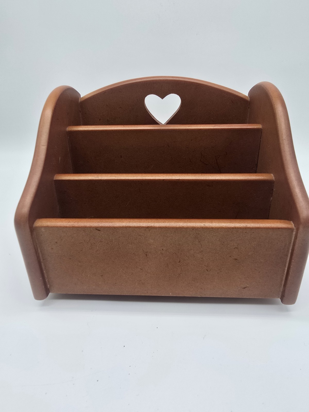 Wood Desktop Organizer Multi-Compartment Mail Sorter Heart Cutout Lazy Susan