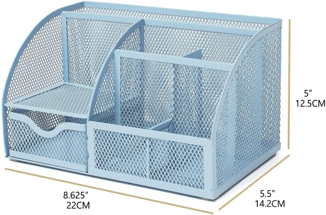 Stylish Blue Desk Organizer with Drawer – Office Essential