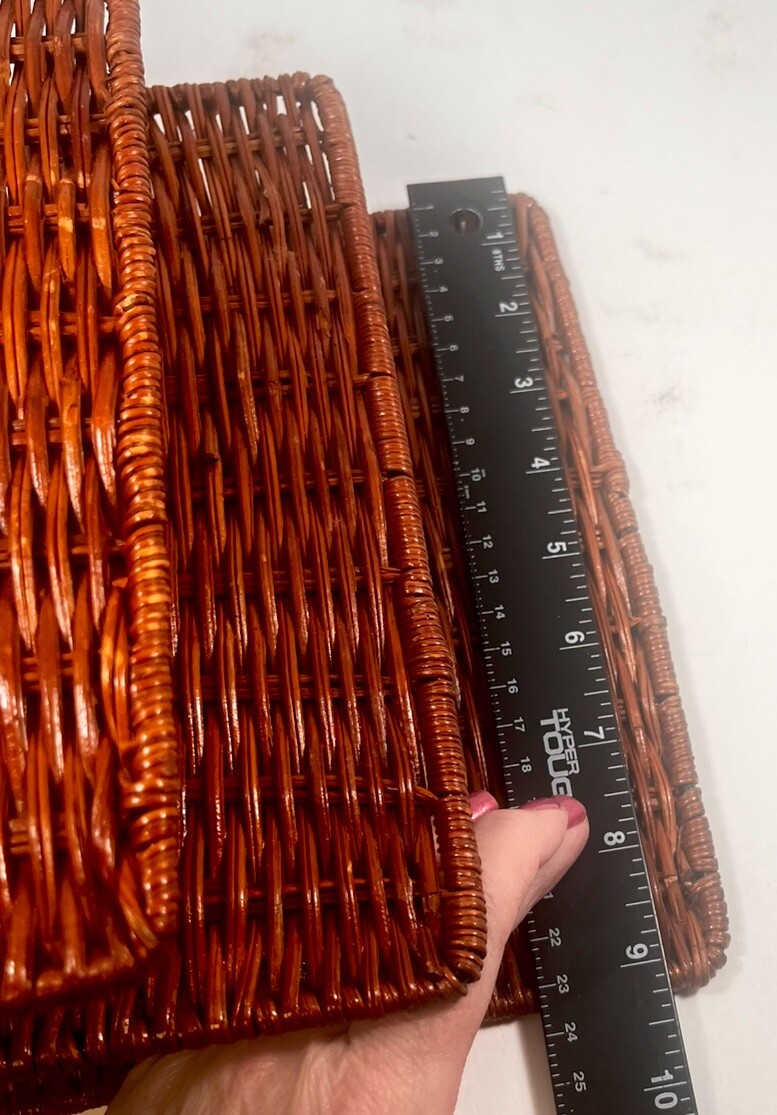 Vintage Woven Rattan Wicker 3 Compartment Letter Holder 7”x 9 1/4”