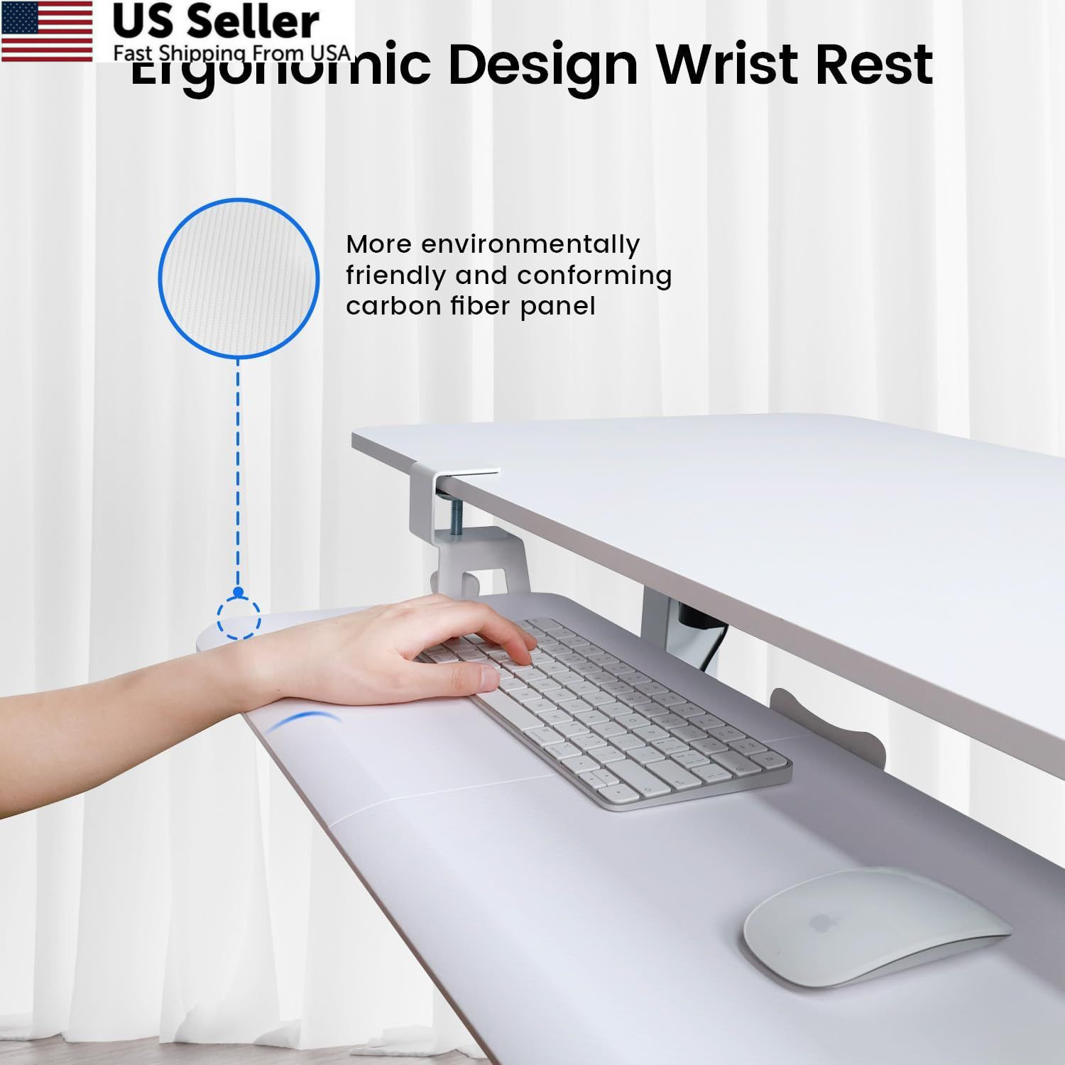 NearHub Large Keyboard Tray Under Desk Slide Out with Extra Sturdy C White