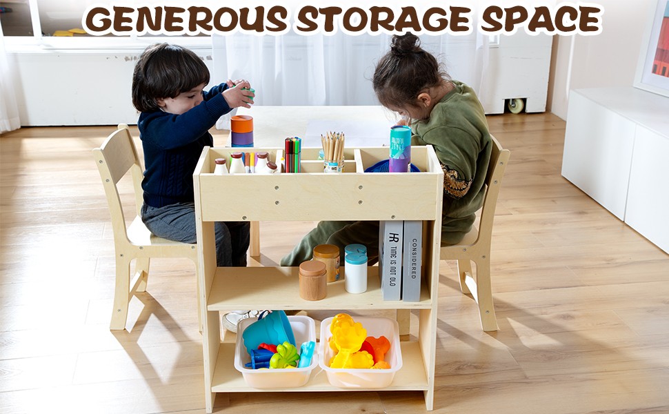 Kids Art Table and Chair Set, Birch Wooden Activity Craft Table, Kids
