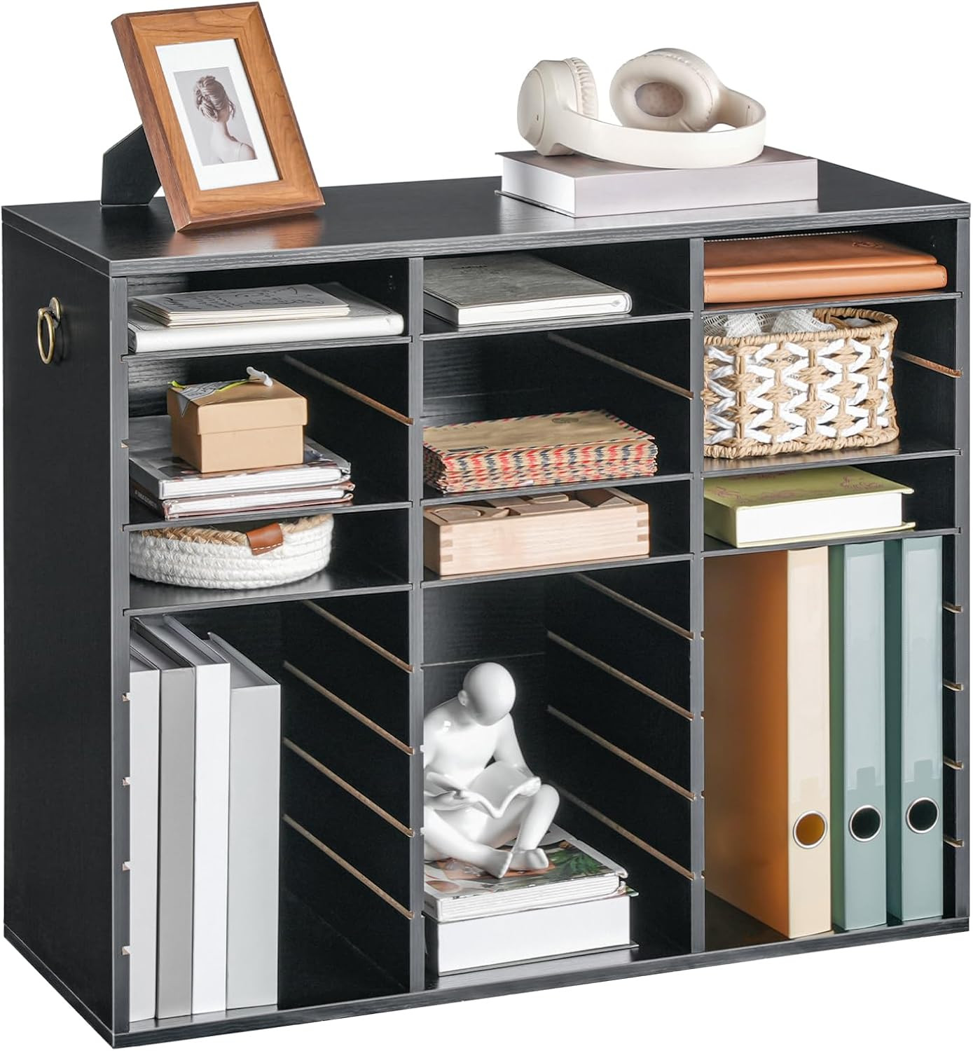 Literature Organizer, 27 Compartments Wooden Mail Organizer, Countertop Literatu