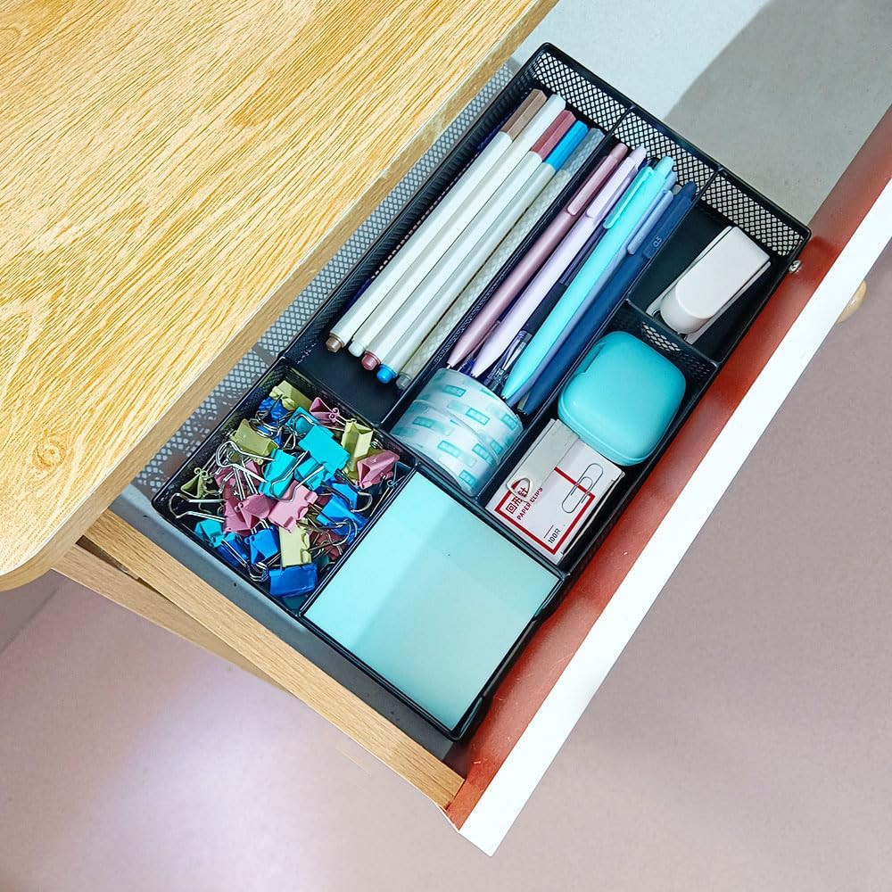 2-Pack Metal Mesh Desk Drawer Organizer for Office Supplies and Makeup