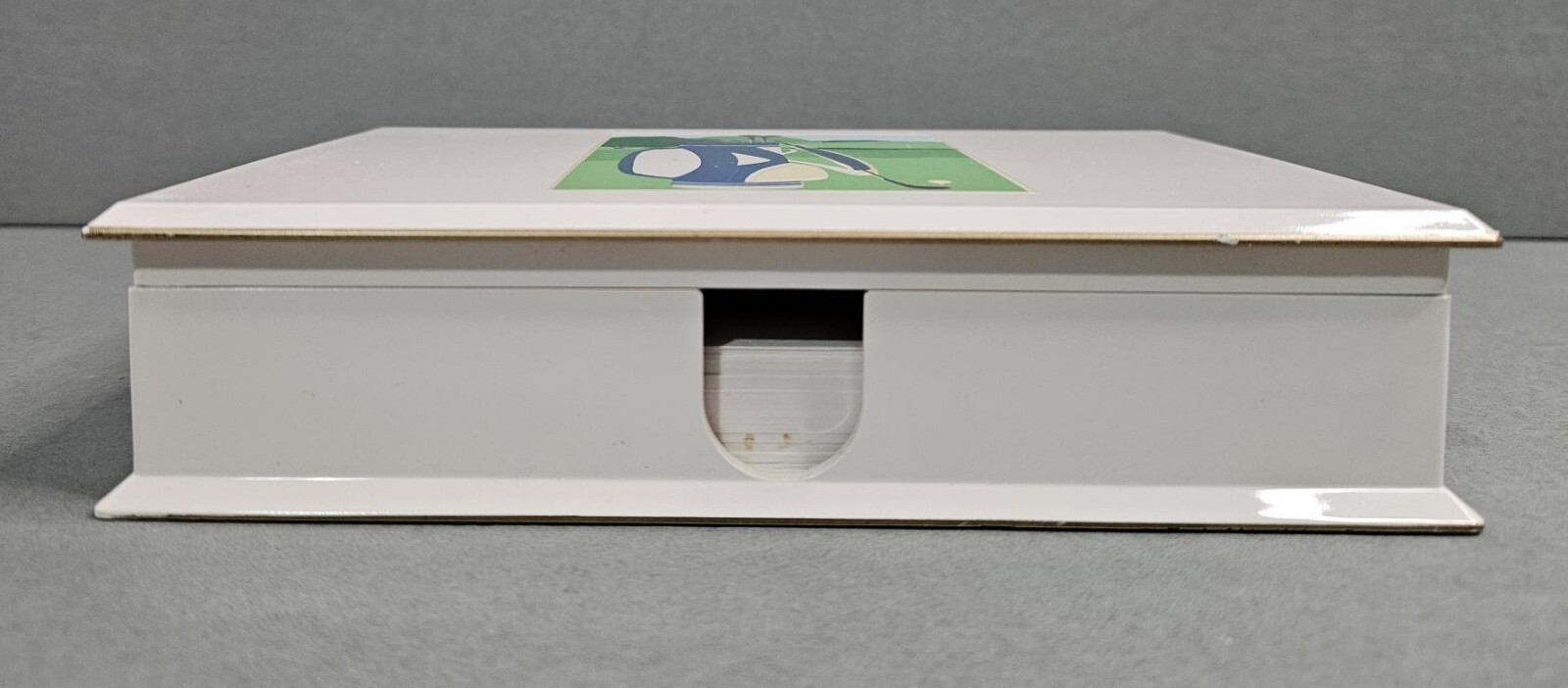 Vtg.White Lacquerware Otagiri Desk Caddy with note paper 7″ x 4.5″ x 1.5″