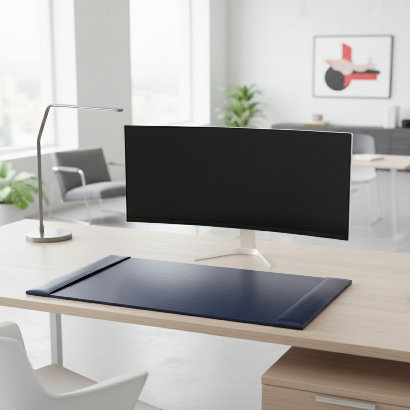 DACASSO Bonded Leather Desk Pad with Side Rails – Luxury 18″ x 30″, Navy Blue