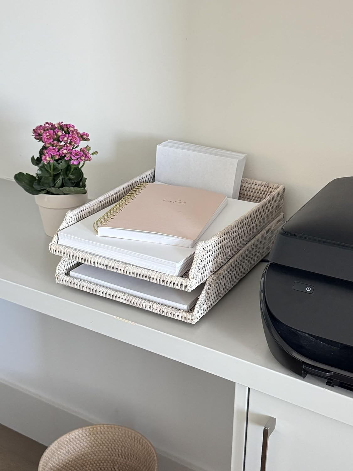 La Jolla Rattan Stackable Letter Tray – Stylish Paper Organizer in White Wash