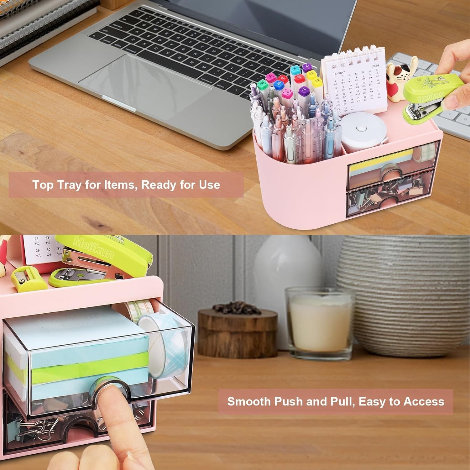Desk Organizer with Drawer, Pen Organizer for Desk, Small Pencil Holder, Desk Or