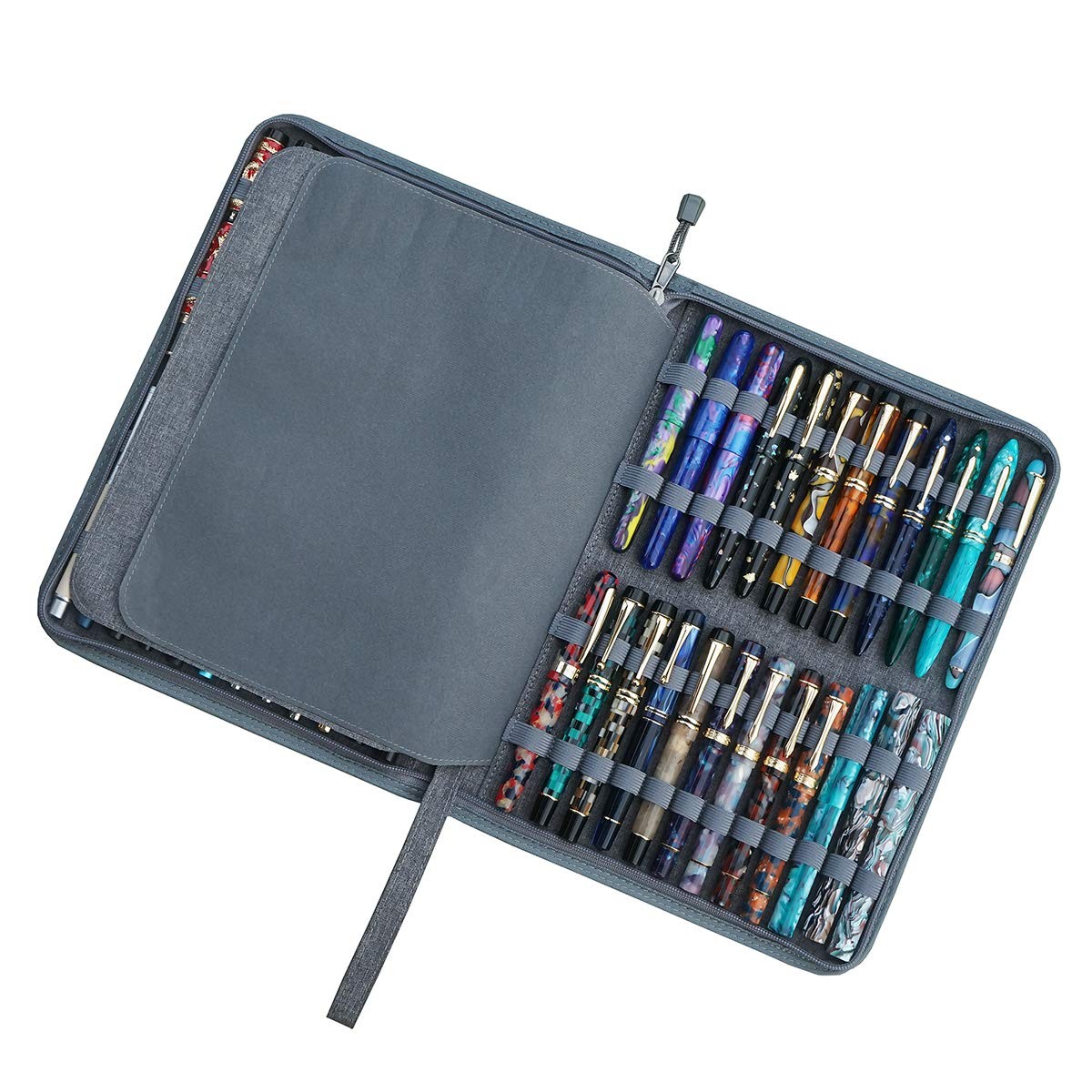 48 Fountain Pen Case Gray Organizer Bag, Waterproof Canvas Pen Display Holder…