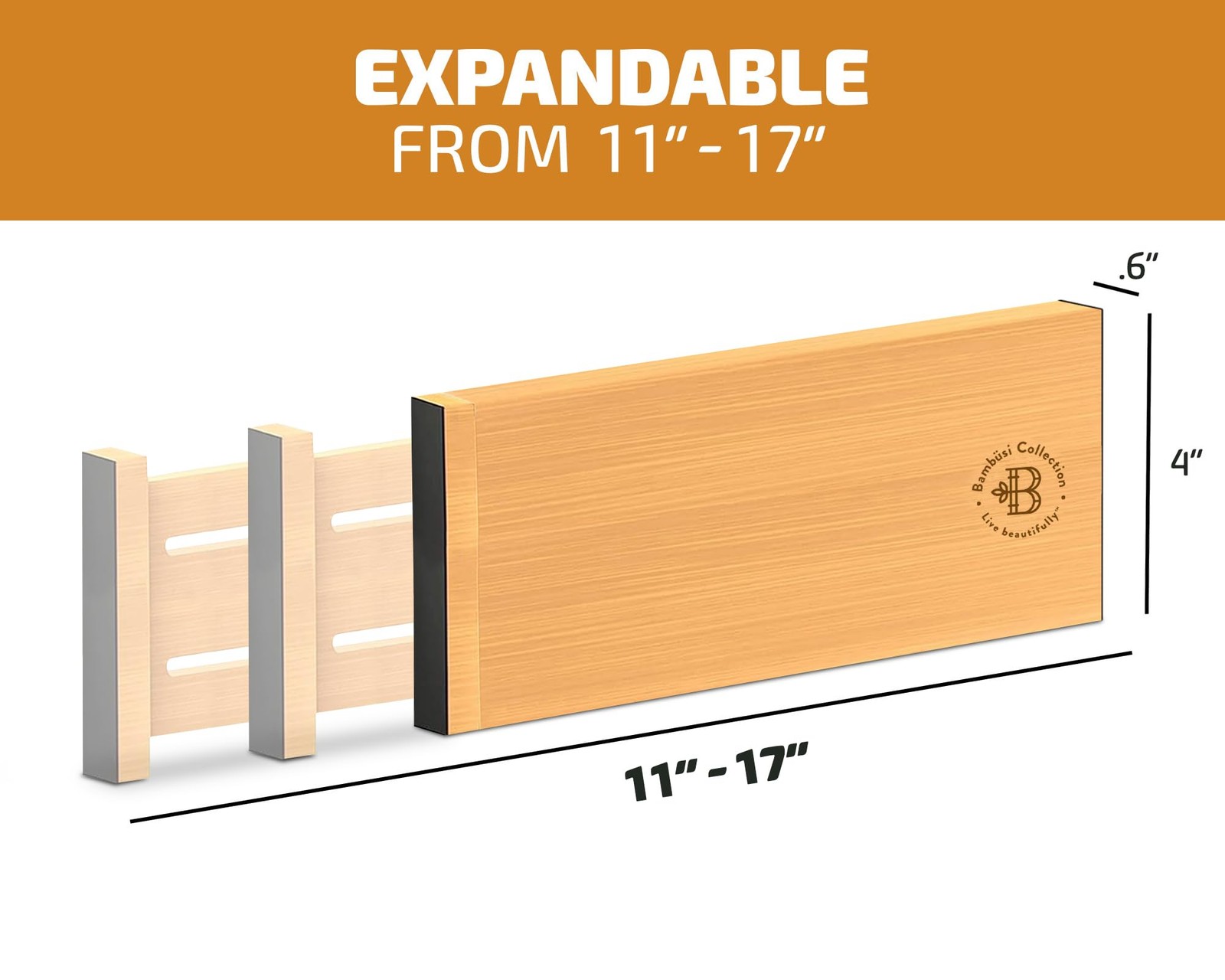 Bambüsi 6-Pack Drawer Dividers – 4 Inches High Adjustable 11 To 17 Inches