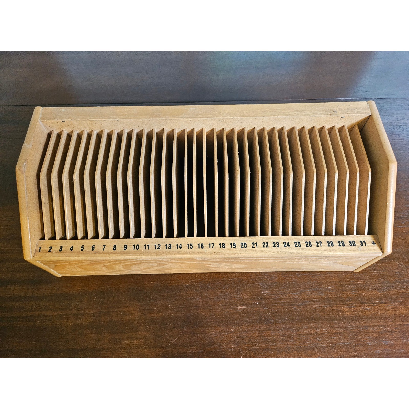 Bill Organizer Desktop OS Tan Wood 31 Slot Numbered Mail Sorter