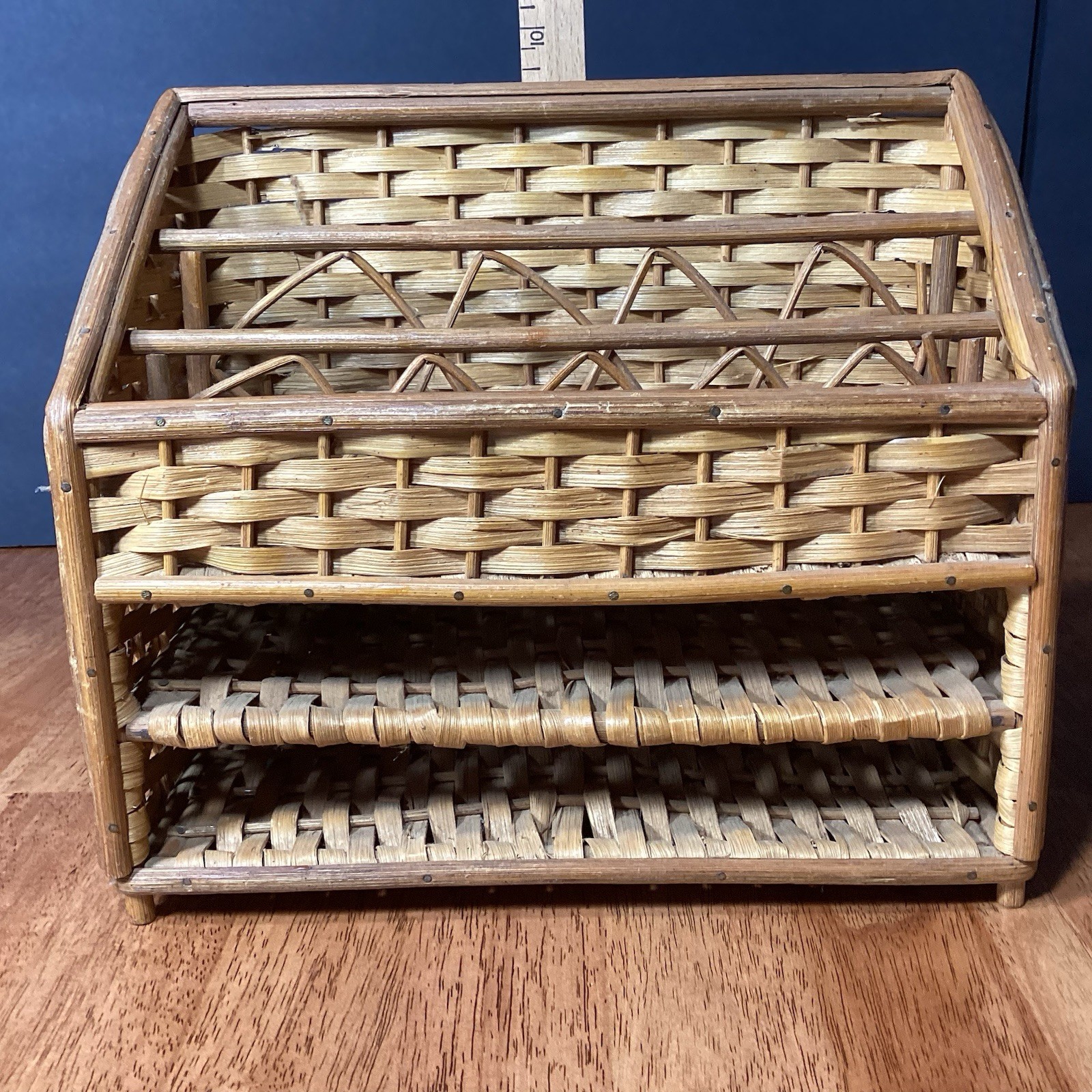 Wicker Rattan Desk Top Letter/Bill Office Work Organizer Boho Hong Kong