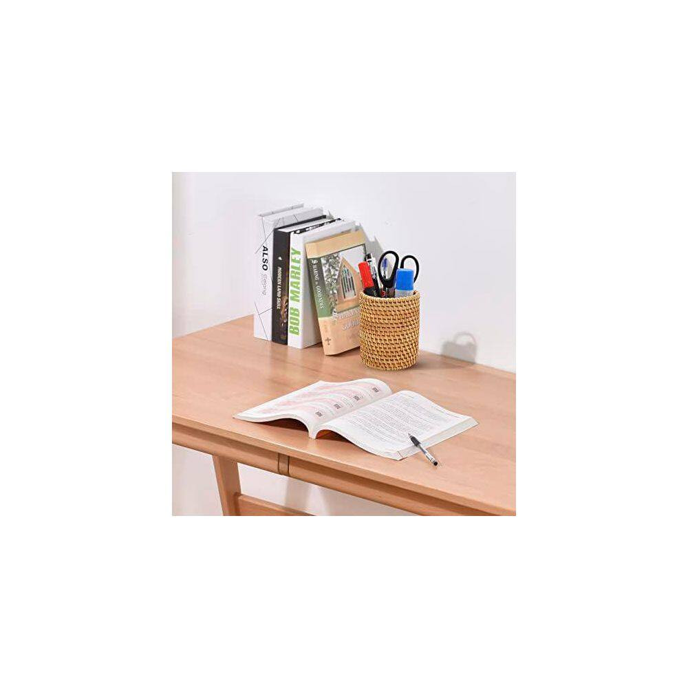 2-Pack Rattan Pencil Holder Boho Handmade Pen Organizer Aesthetic Desk Cup Holde