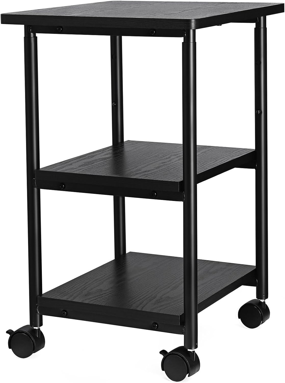 VASAGLE Heavy-Duty Printer Stand with Locking Wheels, 3-Tier, Ebony Black