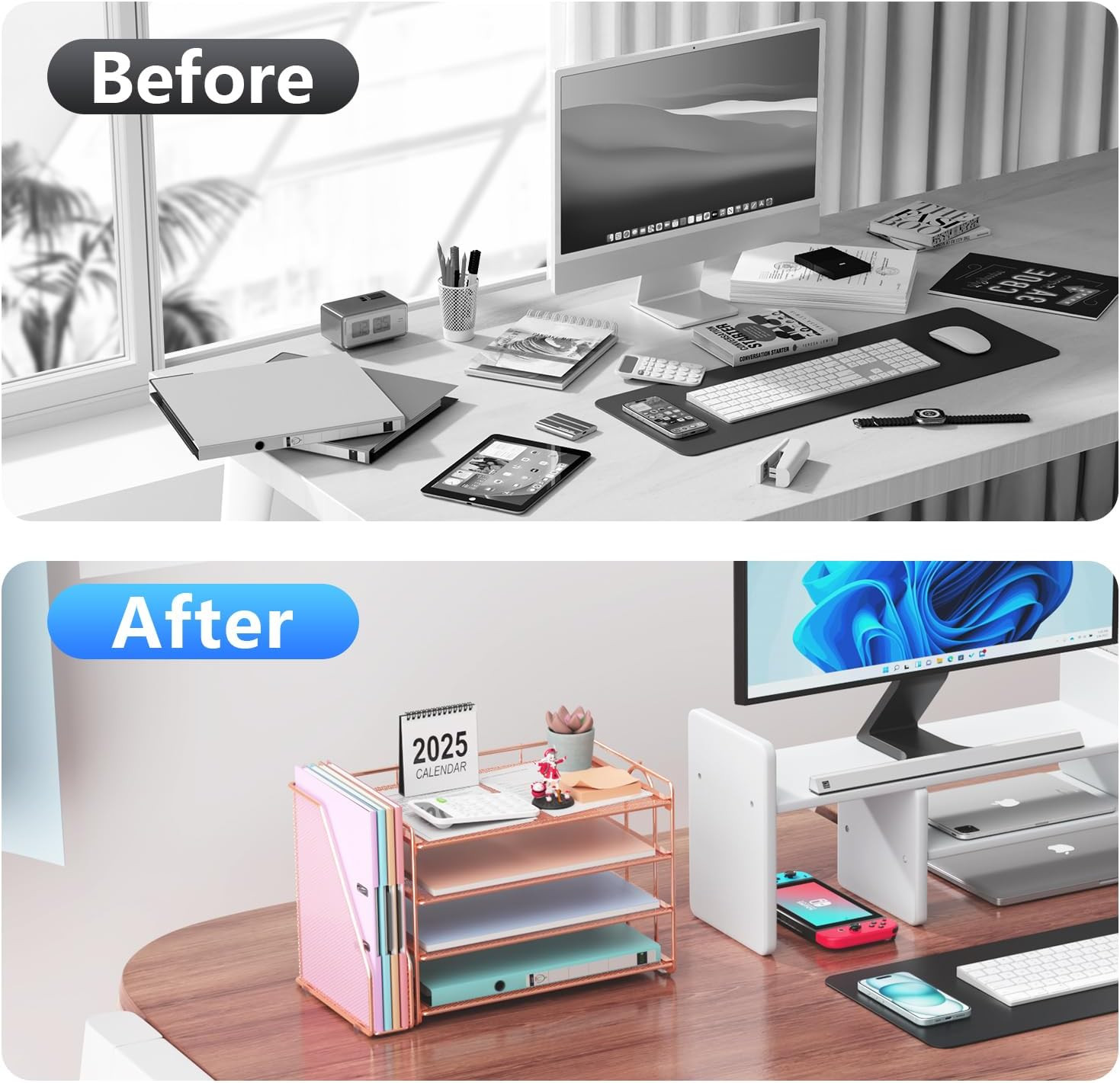 4-Tier Paper Organizer with Magazine Holder, Desk Organizers and Accessories, De