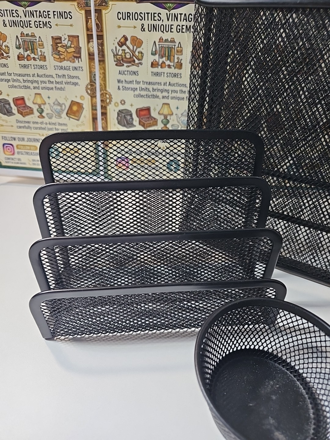 4 Piece Mesh Desk Organizer Set Pen Holder Metal Cup Paper Clip Storage