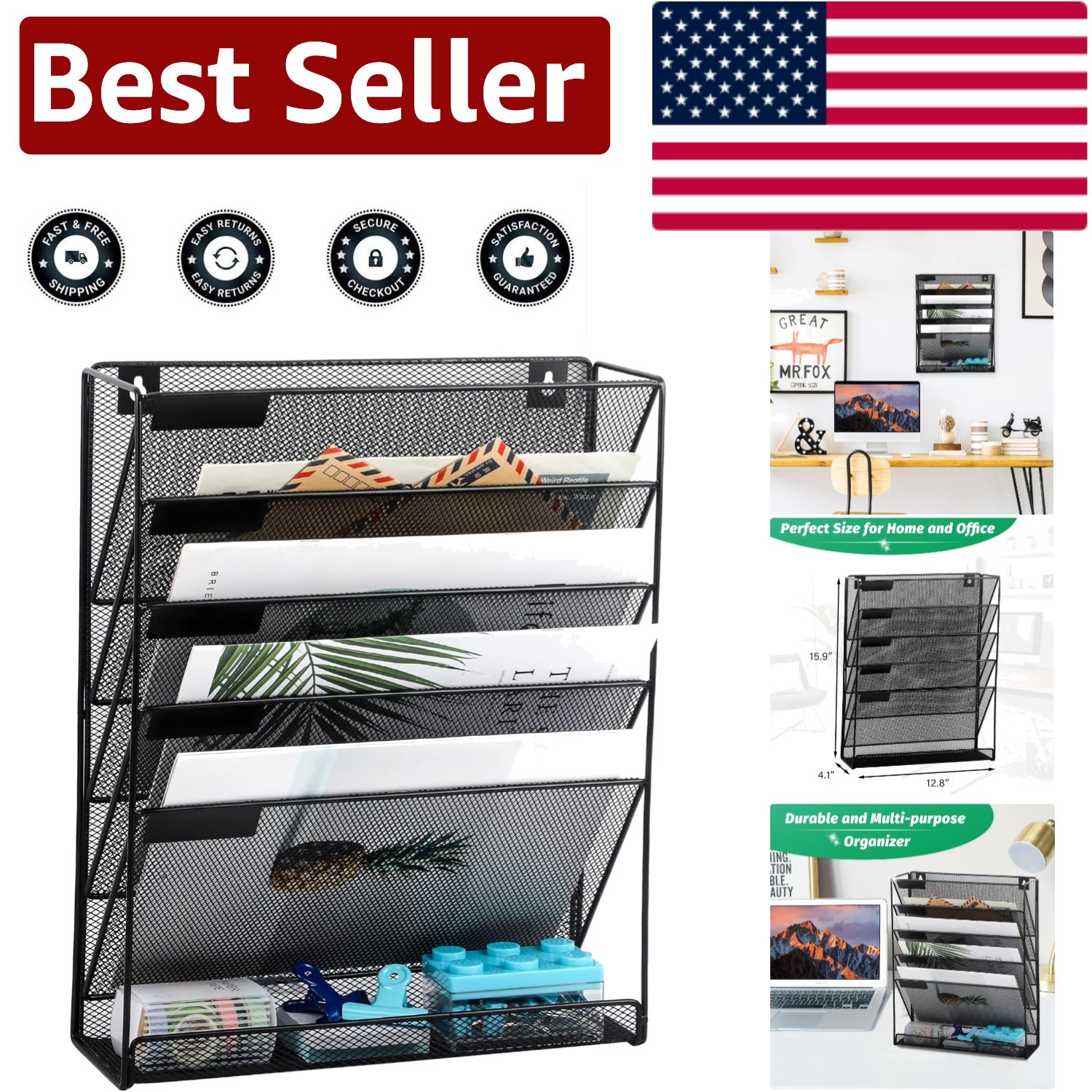 Anti-Rust 6-Tier Hanging File Rack – Stylish Solution for Organized Workspaces