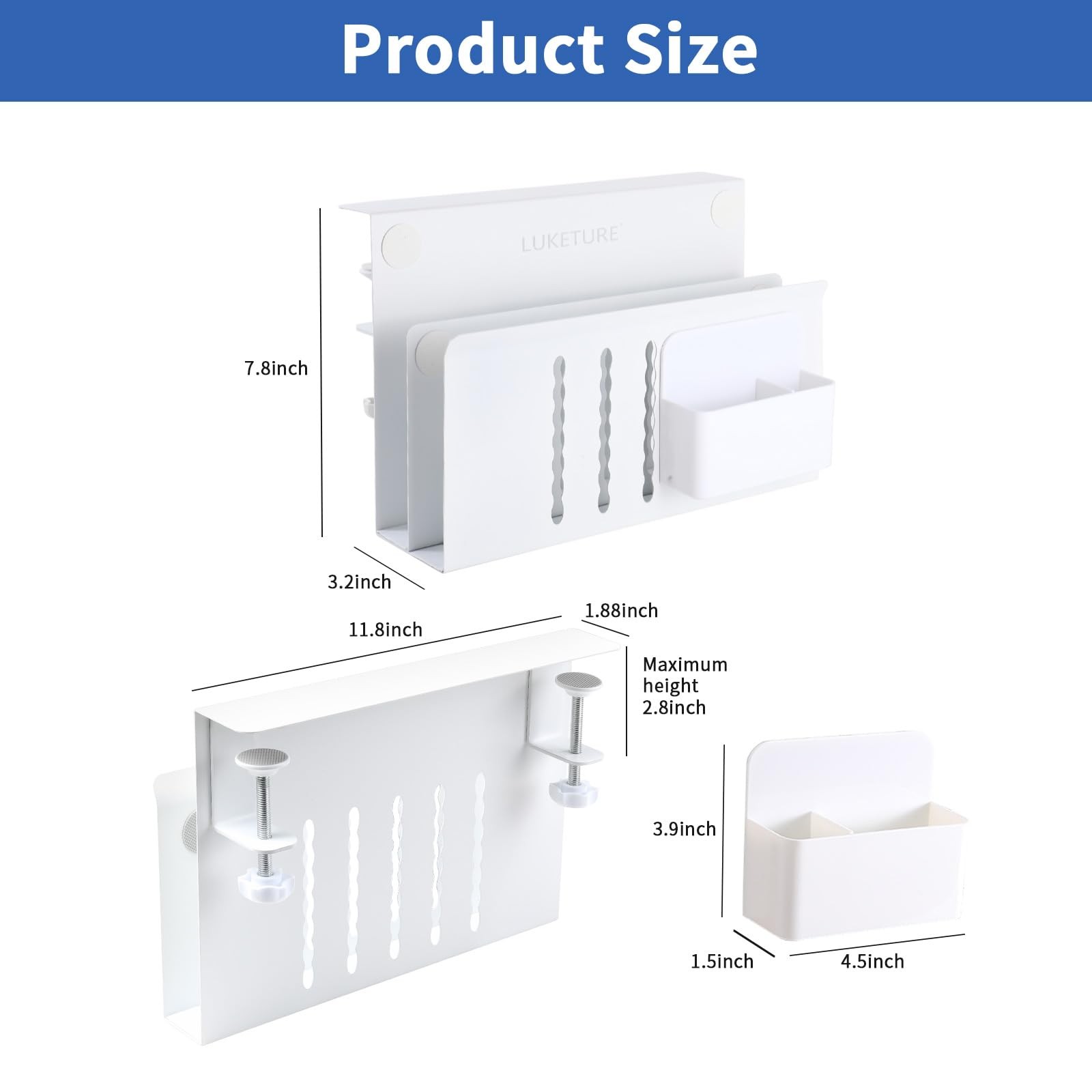 LUKETURE Desk Side Storage, 2 Tier Steel L(2 Tier), White