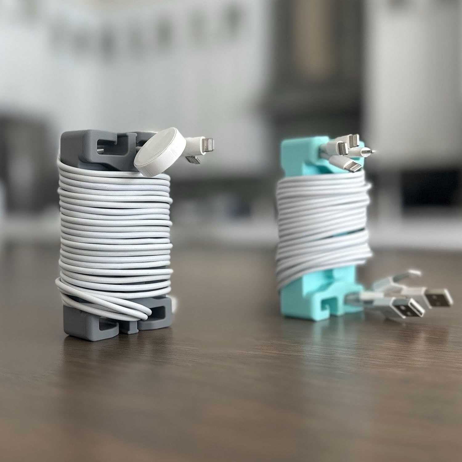 DeskBrick 2PK Non-Slip Steel-Weighted Cord & Desk Organizers, Light Gray