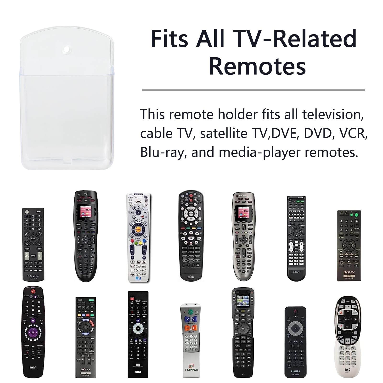 Clear Wall Mount Remote Control TV Controller Pen Holder Self Adhesive 2 PCS