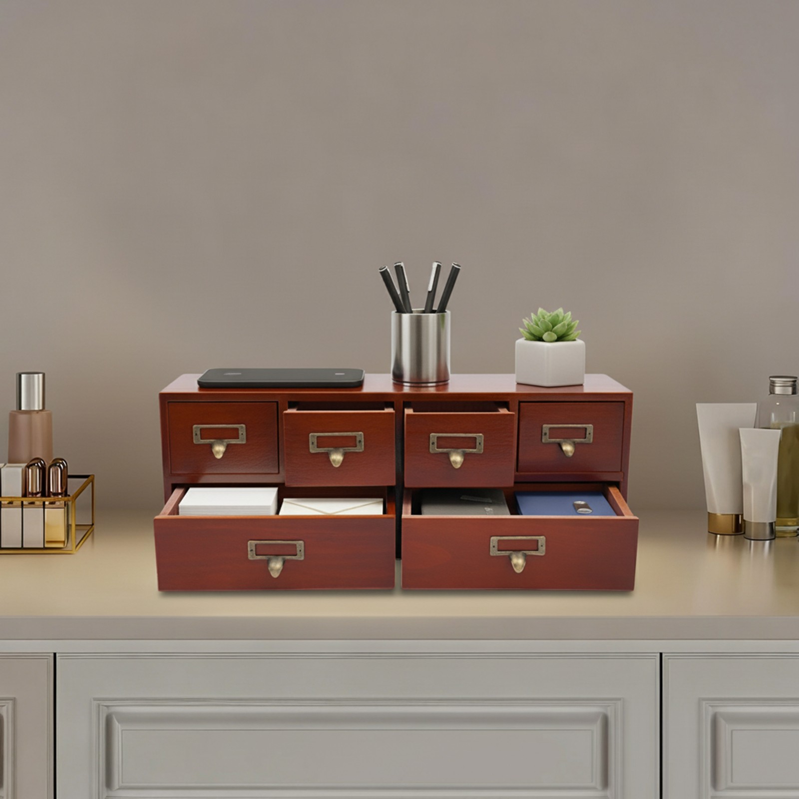 Retro Style Desktop Organizing Cabinet with 6 Drawers Desk Organizer Storage