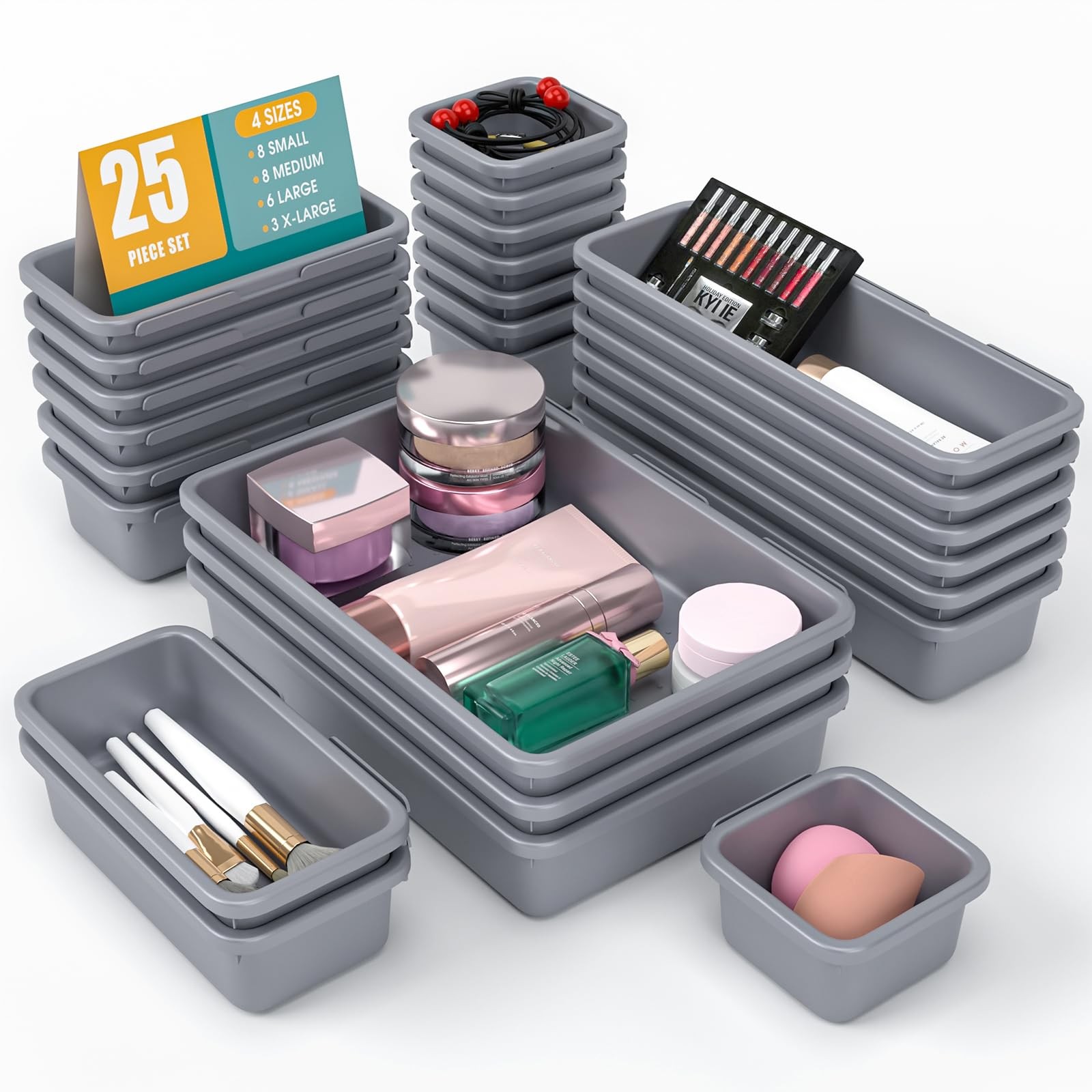 25 PCS Drawer Organizer Set, 4 Size Makeup Drawer Divider Organizer With Non-…