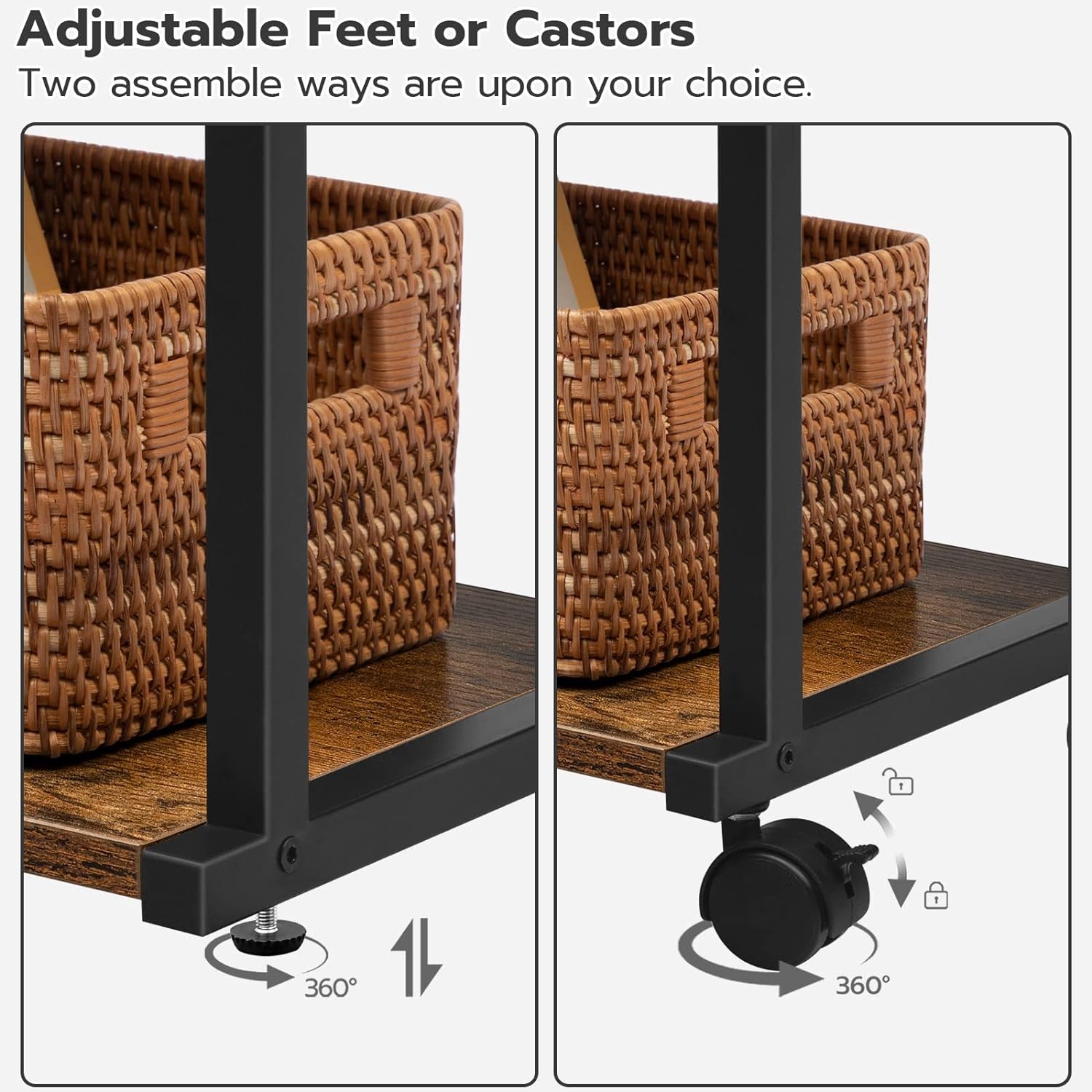 HOOBRO Industrial Printer Stand with Charging Station, Rustic Brown + Black