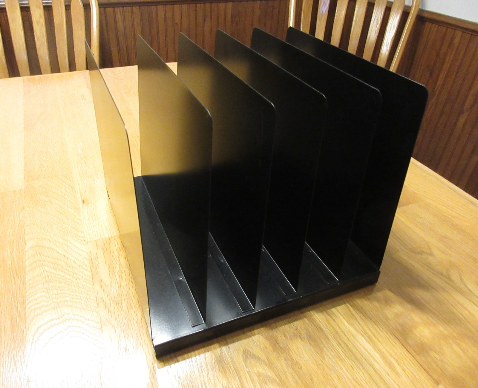 Vintage Metal Desk File Organizer Letter Holder Retro Black 5 Slot