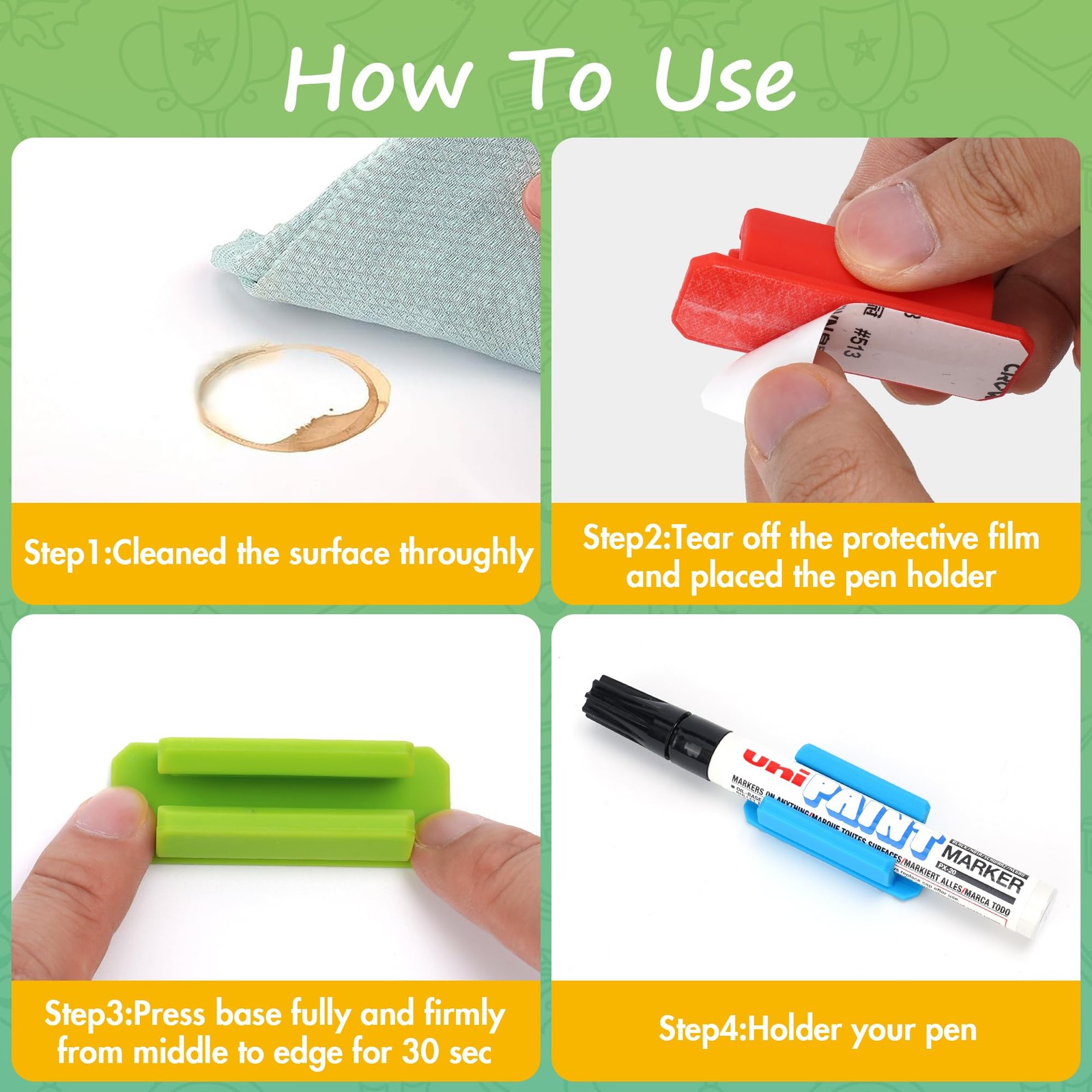 10PCS Adhesive Pen Holder Marker Holder Pencil Holder Colorful Soft Silicone