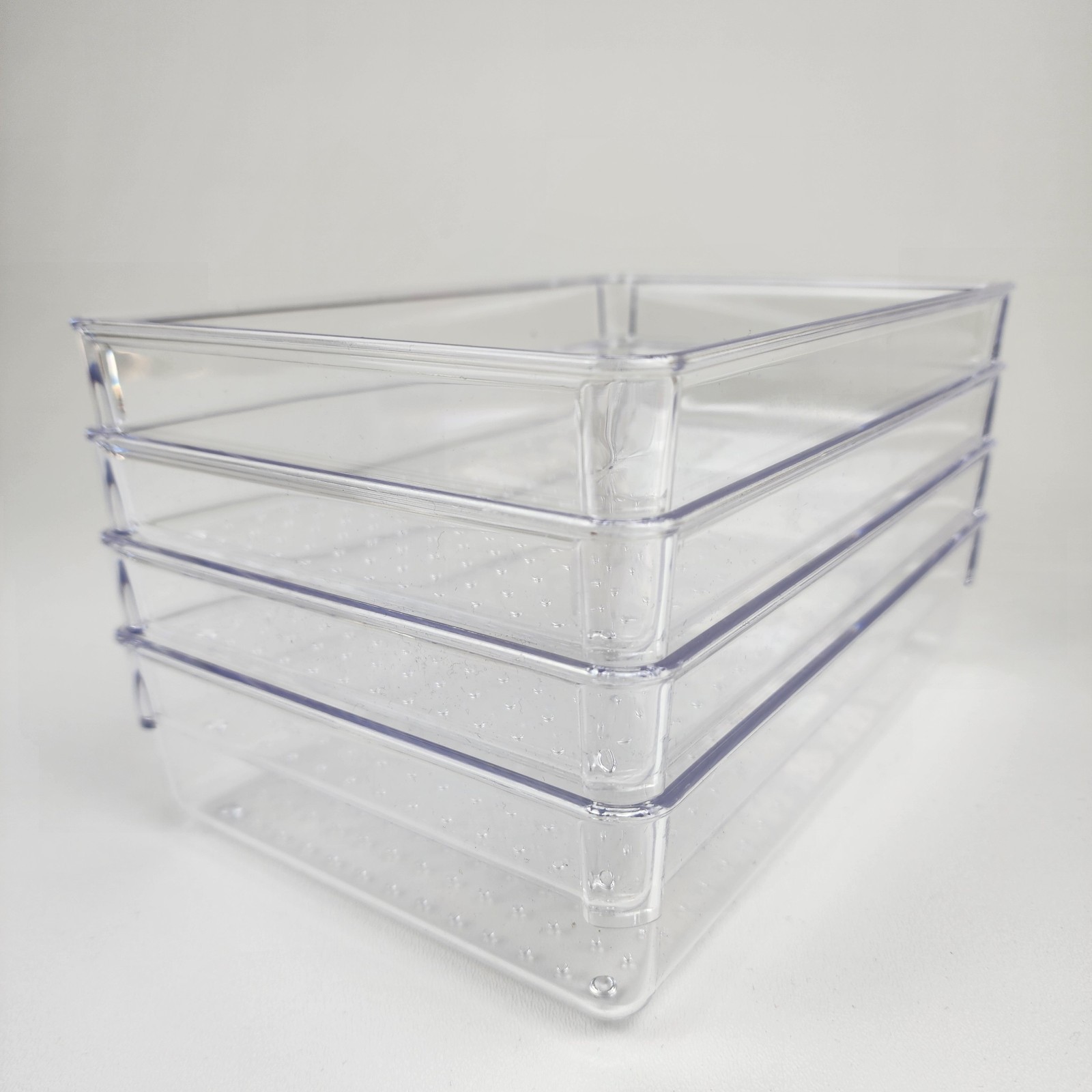 4 Pack Clear Drawer Organizer Tray Set Plastic Storage Bins Desk Kitchen Bathroo