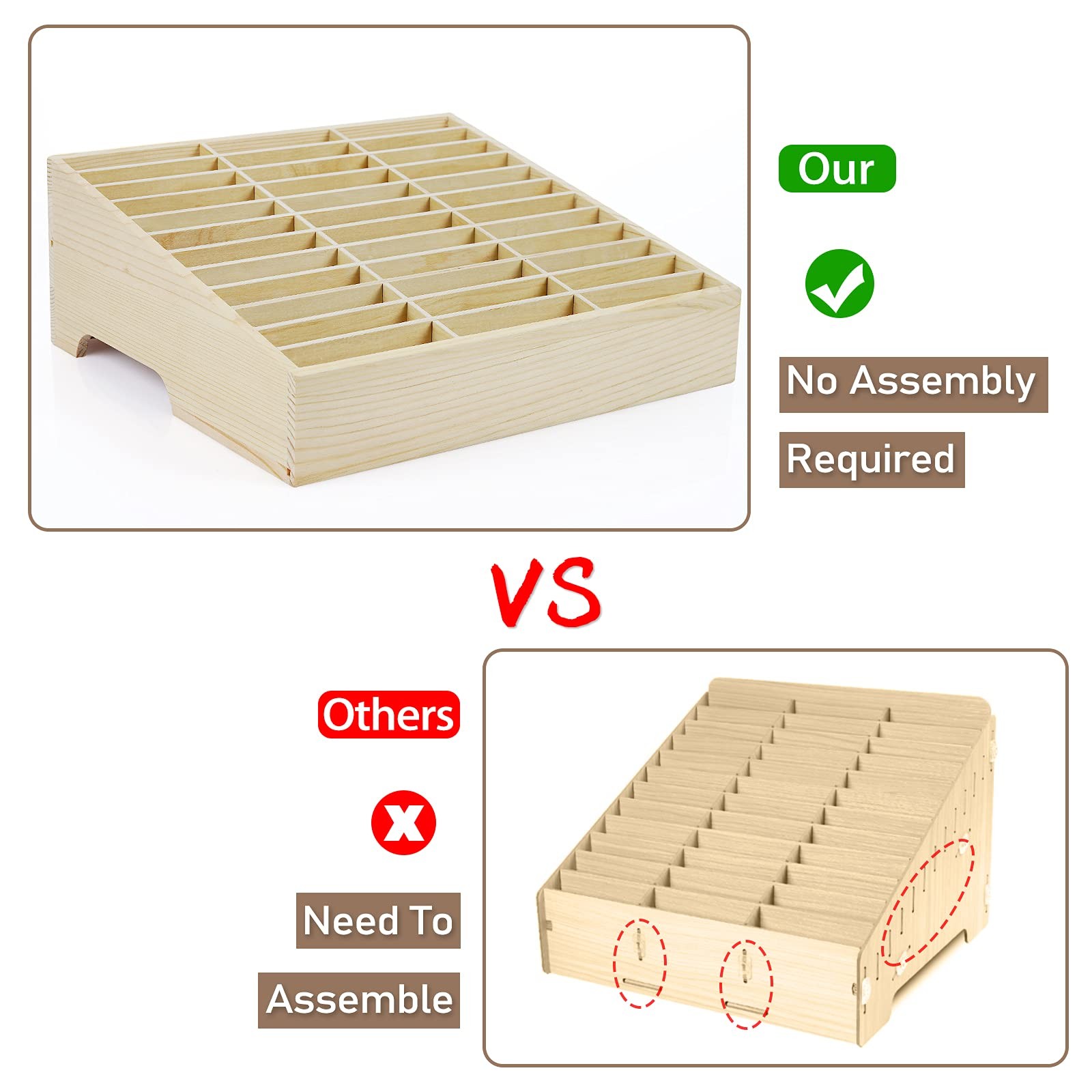 Ozzptuu 36-Grid Wooden Cell Phone Holder Desktop Organizer Storage Box for Class