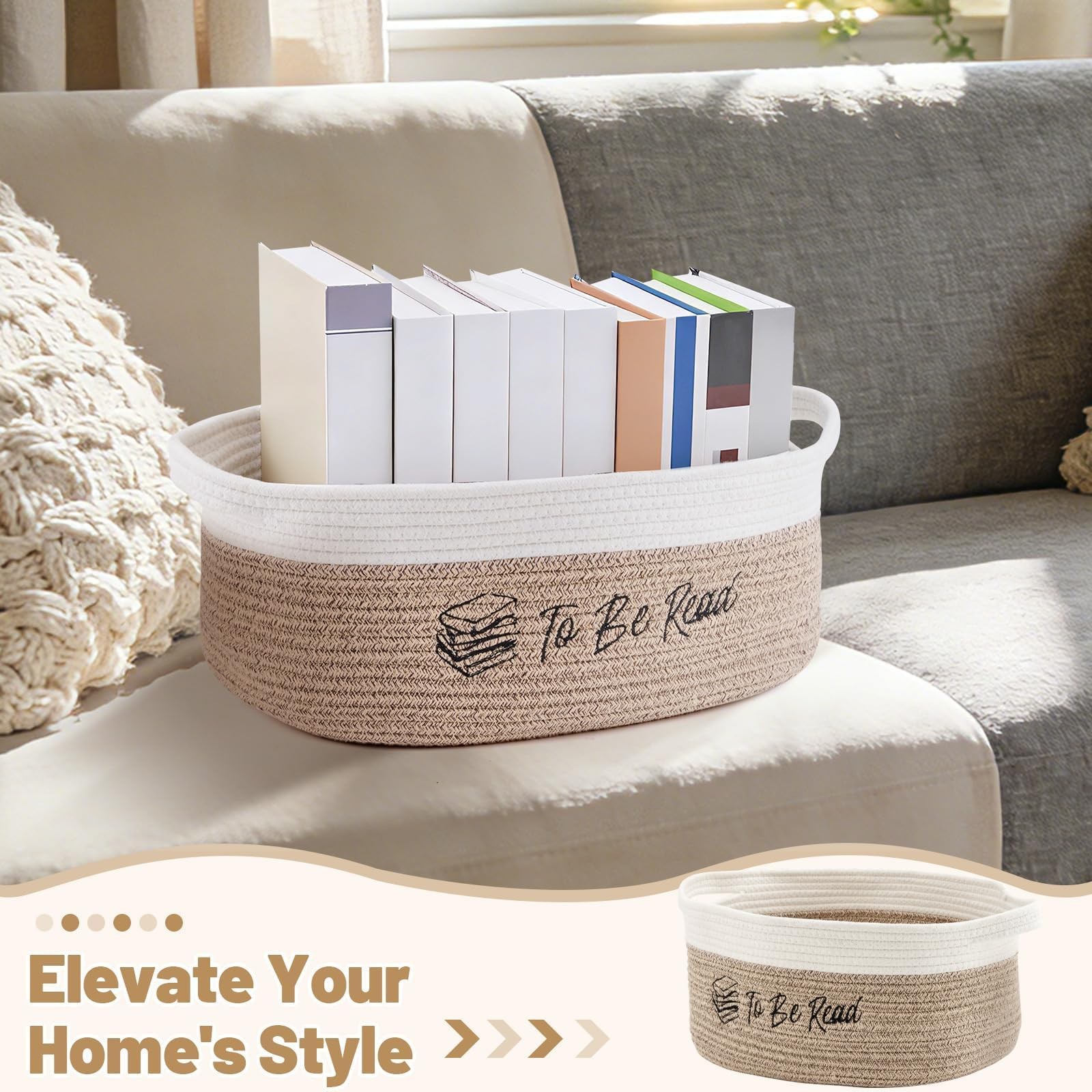 TBR To Be Read Book Storage Basket Lover Gift Decorative Woven Box Organizer