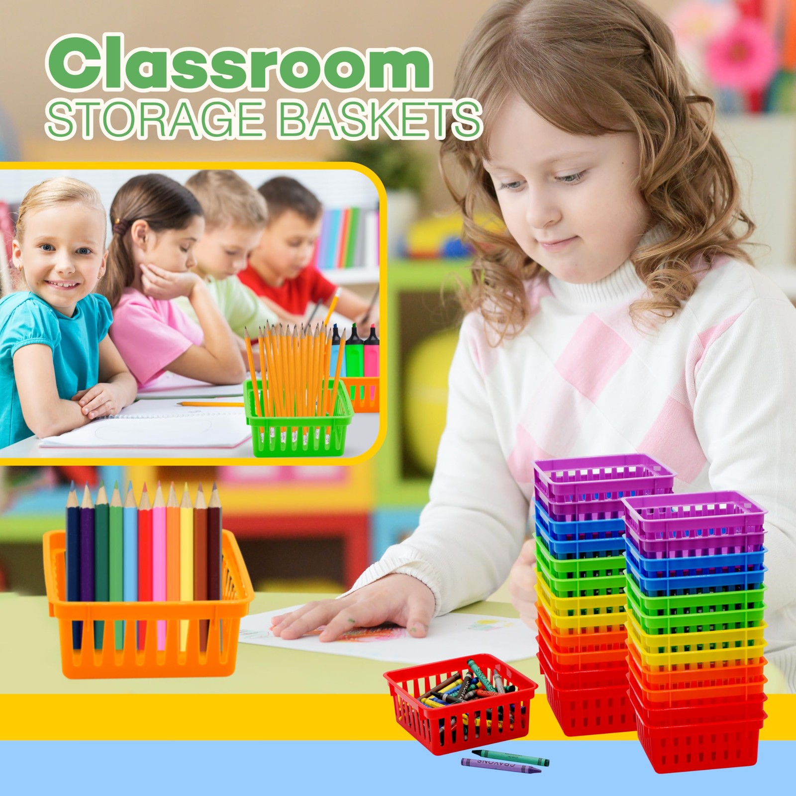 24 Pack Square Small Classroom Storage Baskets Organizer Bins for Desk