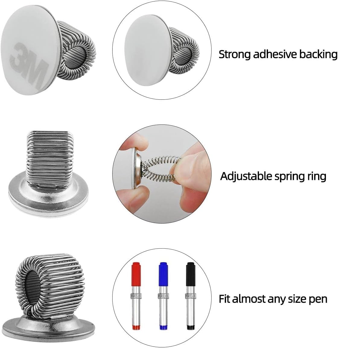 6Pcs Silver Manganese Steel Pen Holder Clips Self Adhesive Pencil Organizer w…